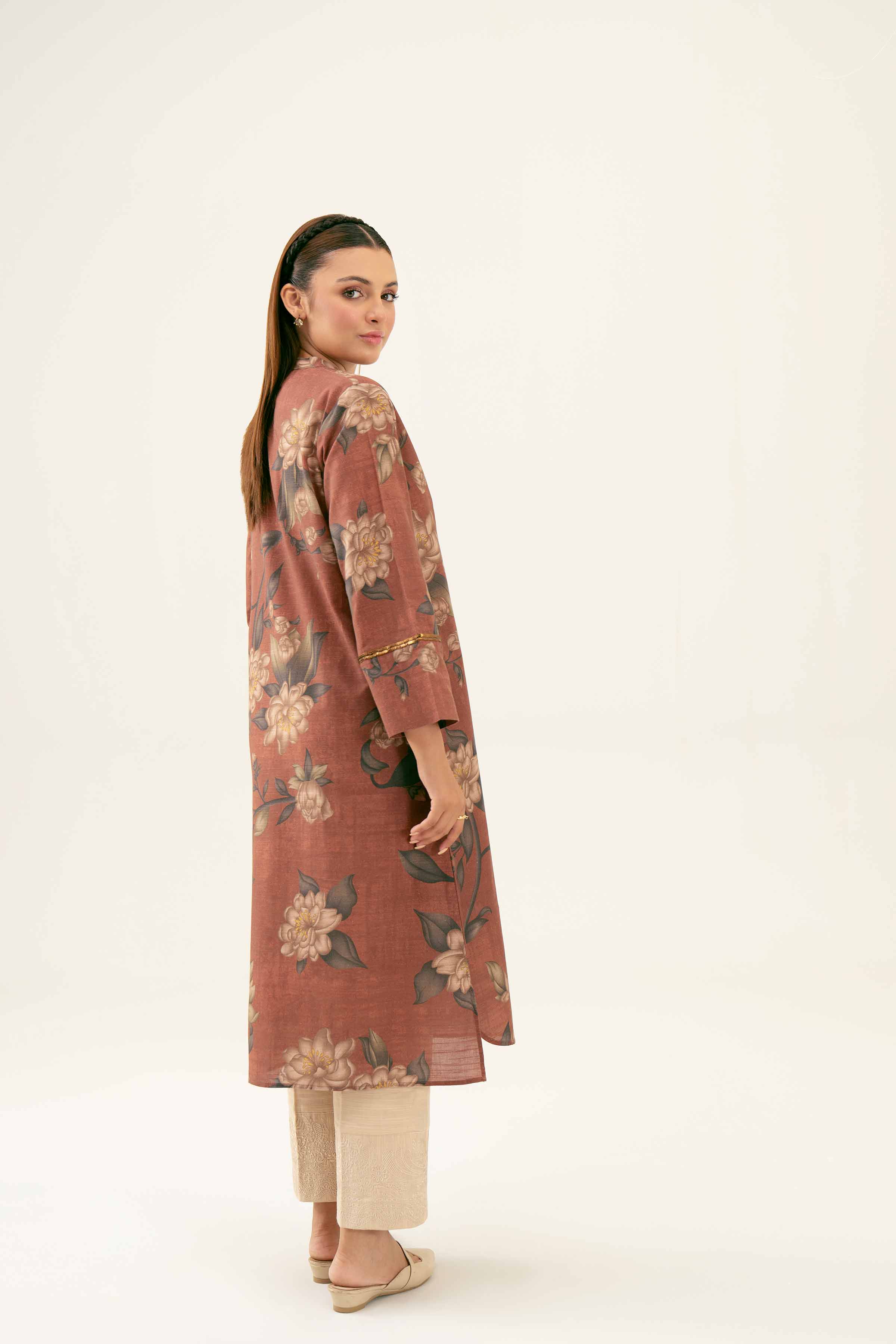 NishatUK - Brown Printed Khaddar 1-piece ready to wear Shirt