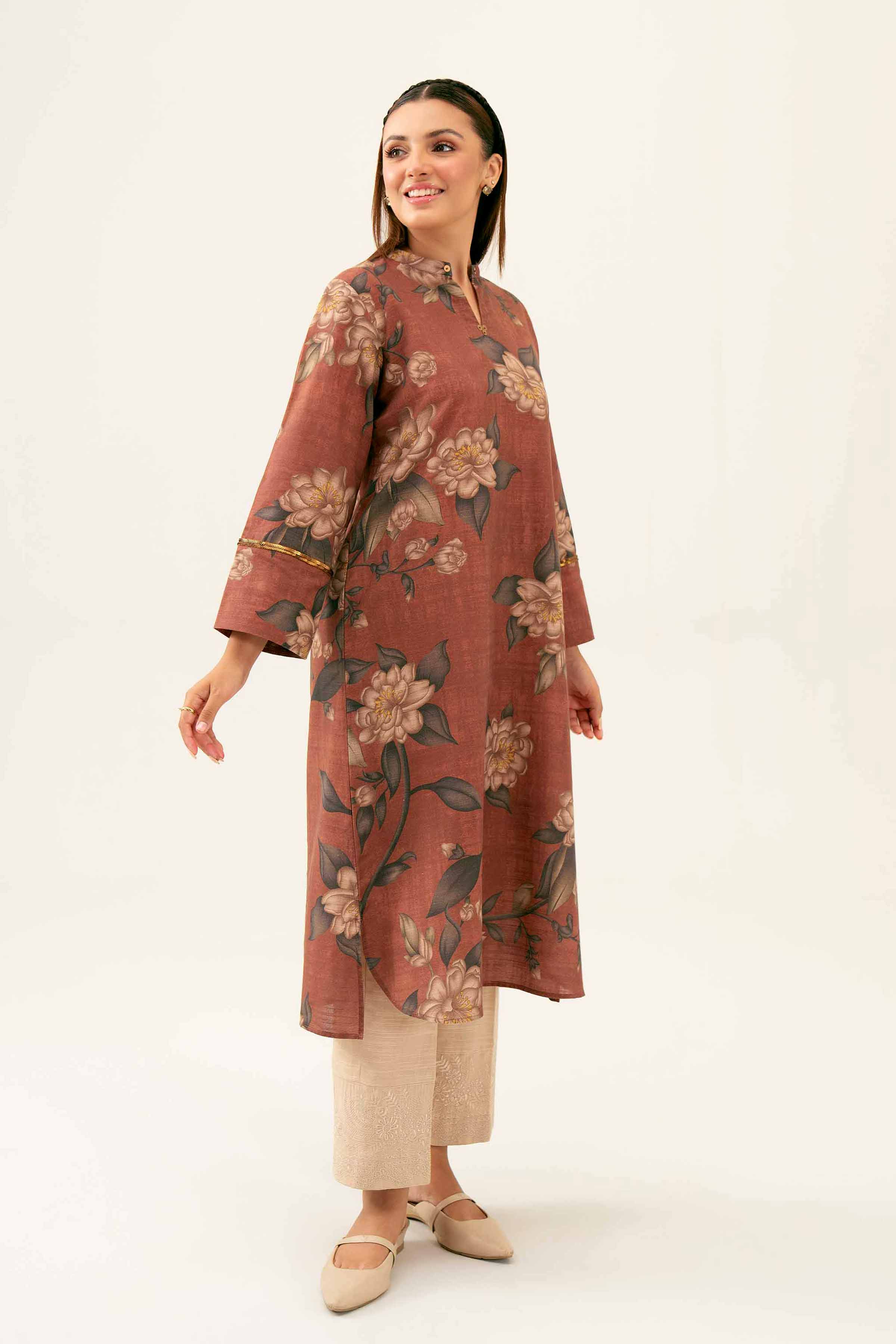 NishatUK - Brown Printed Khaddar 1-piece ready to wear Shirt