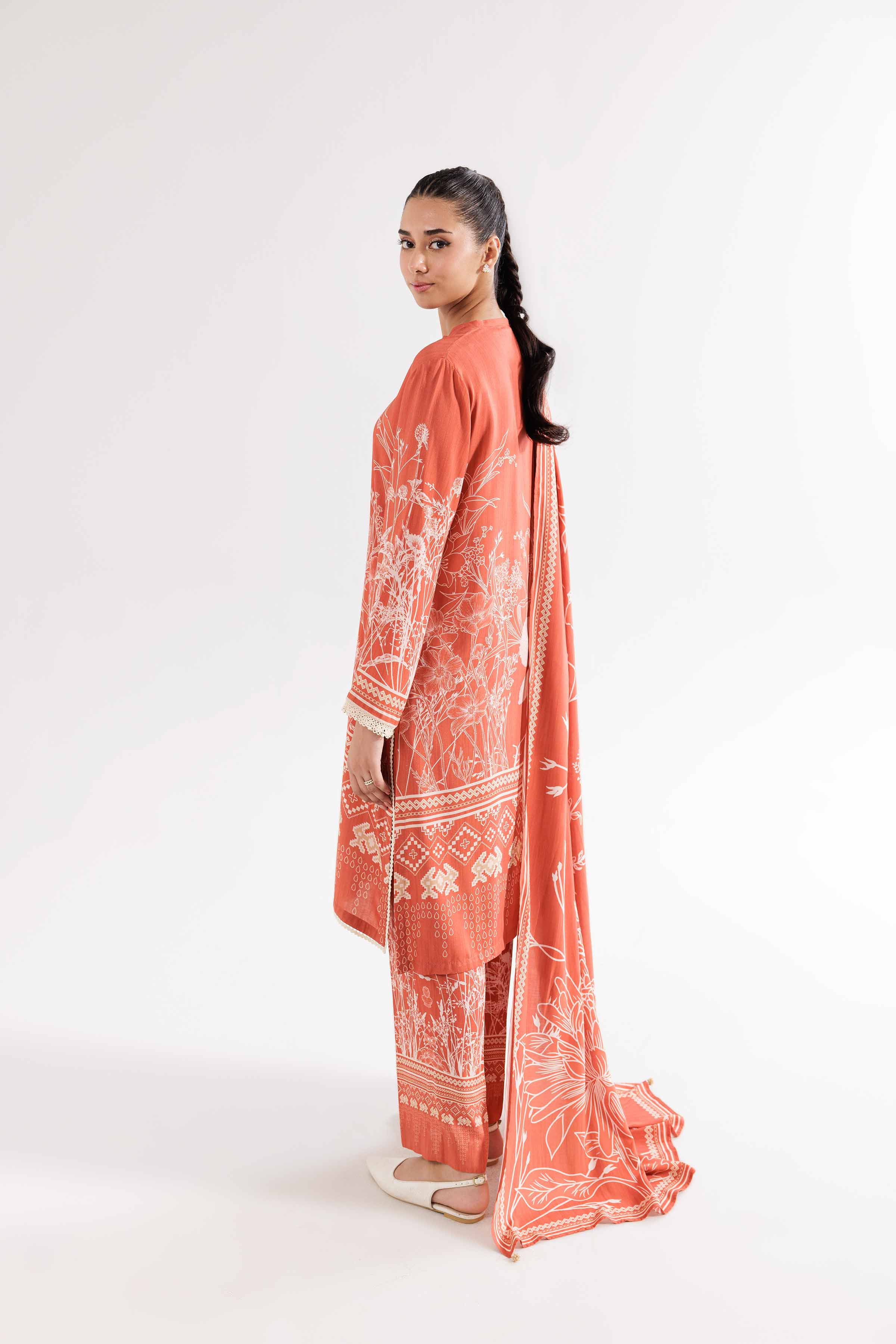 NishatUK - Brown Printed Linen 3-piece ready to wear Suit