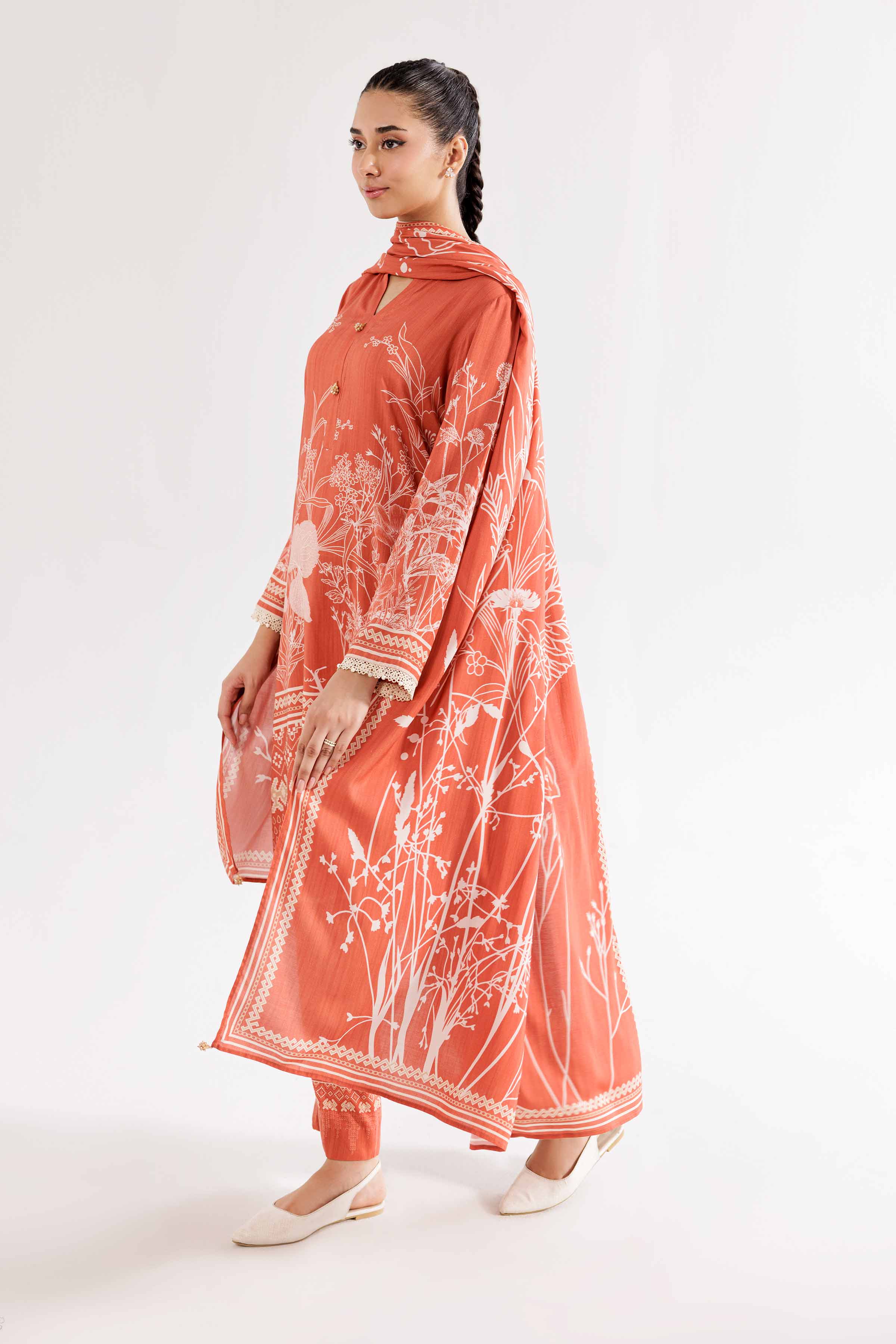 NishatUK - Brown Printed Linen 3-piece ready to wear Suit