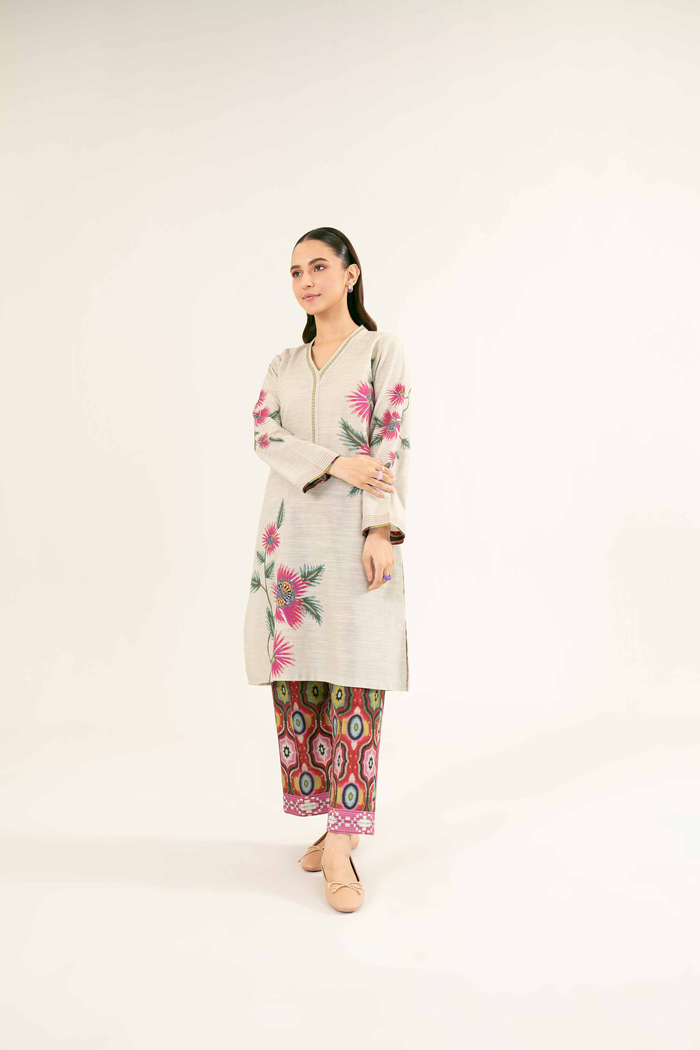 NishatUK - Brown Printed Khaddar 2-piece ready to wear Dress