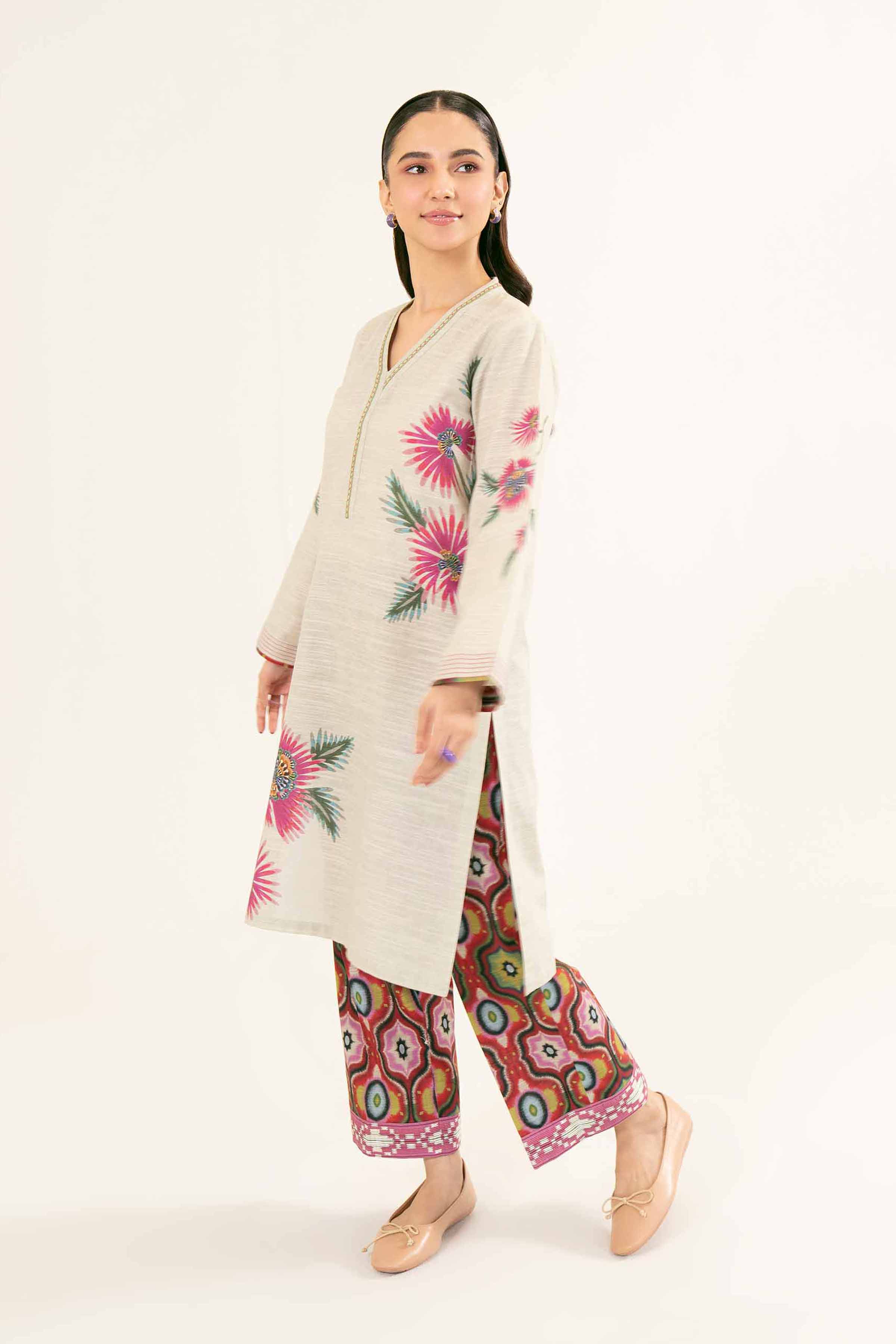 NishatUK - Brown Printed Khaddar 2-piece ready to wear Dress