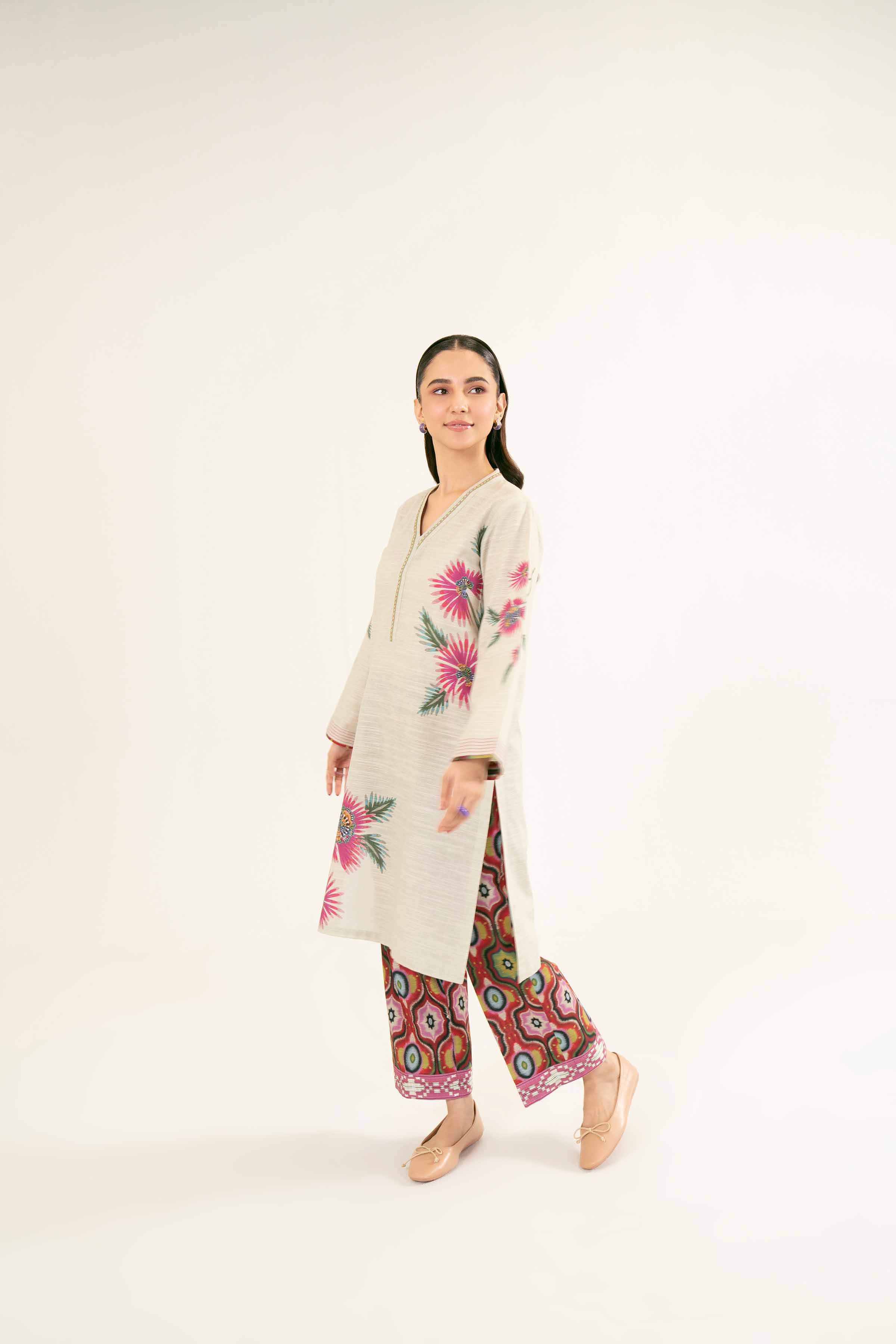 NishatUK - Brown Printed Khaddar 2-piece ready to wear Dress