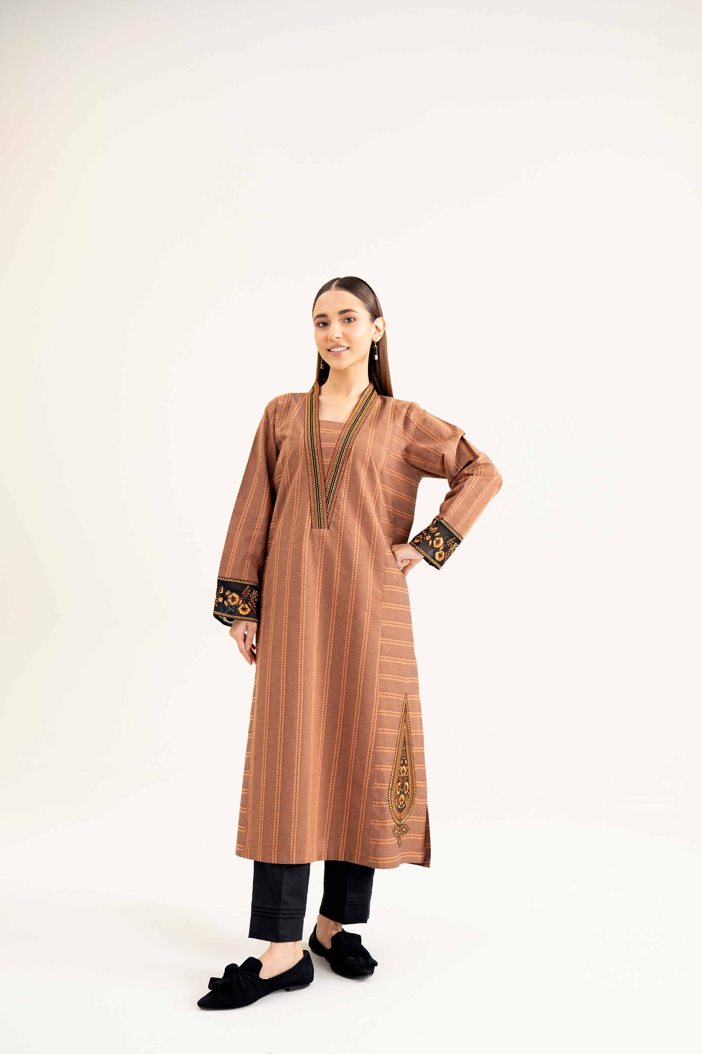 NishatUK - Brown Embroidered Yarn Dyed 1-piece ready to wear Shirt