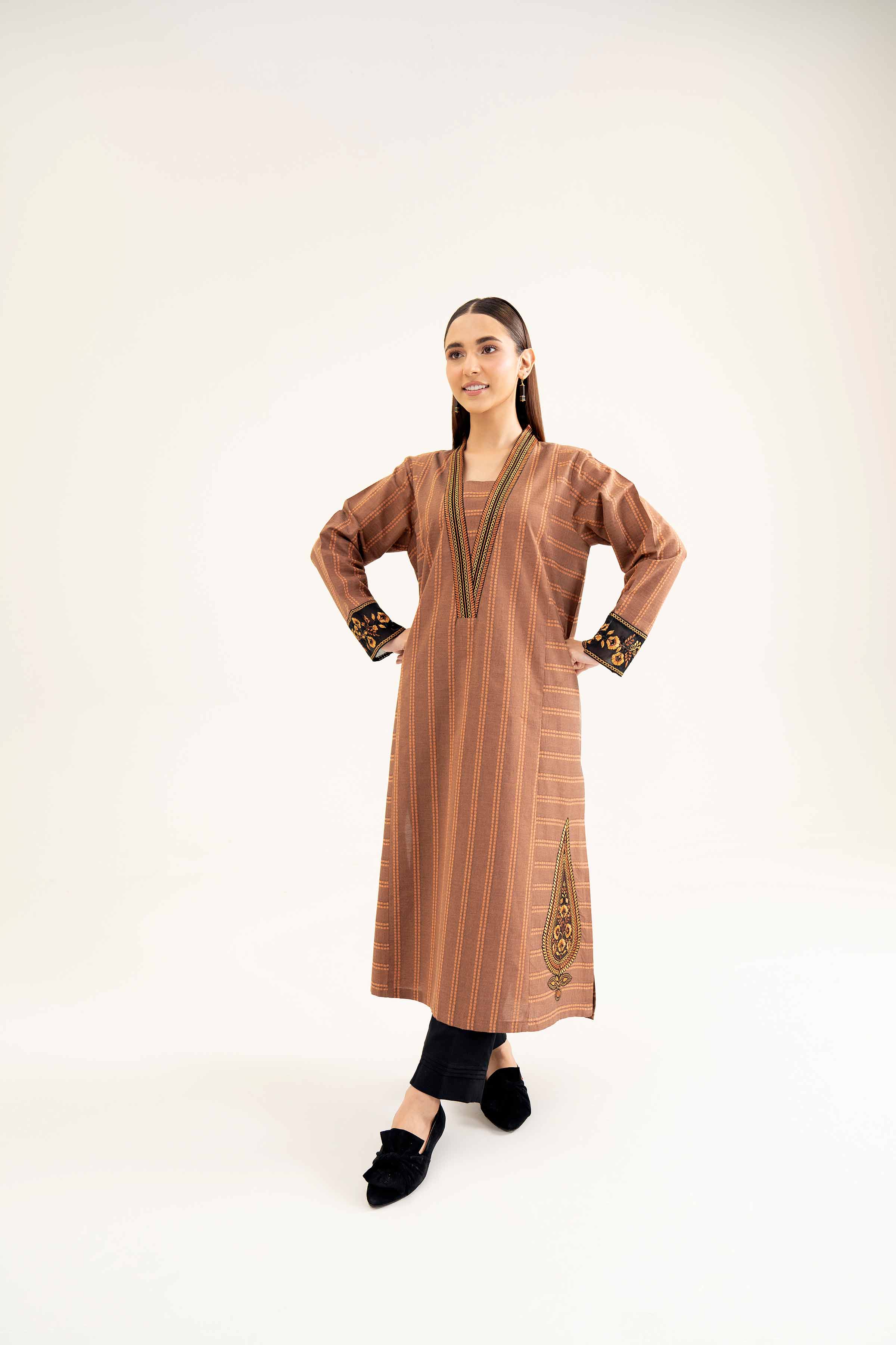 NishatUK - Brown Embroidered Yarn Dyed 1-piece ready to wear Shirt
