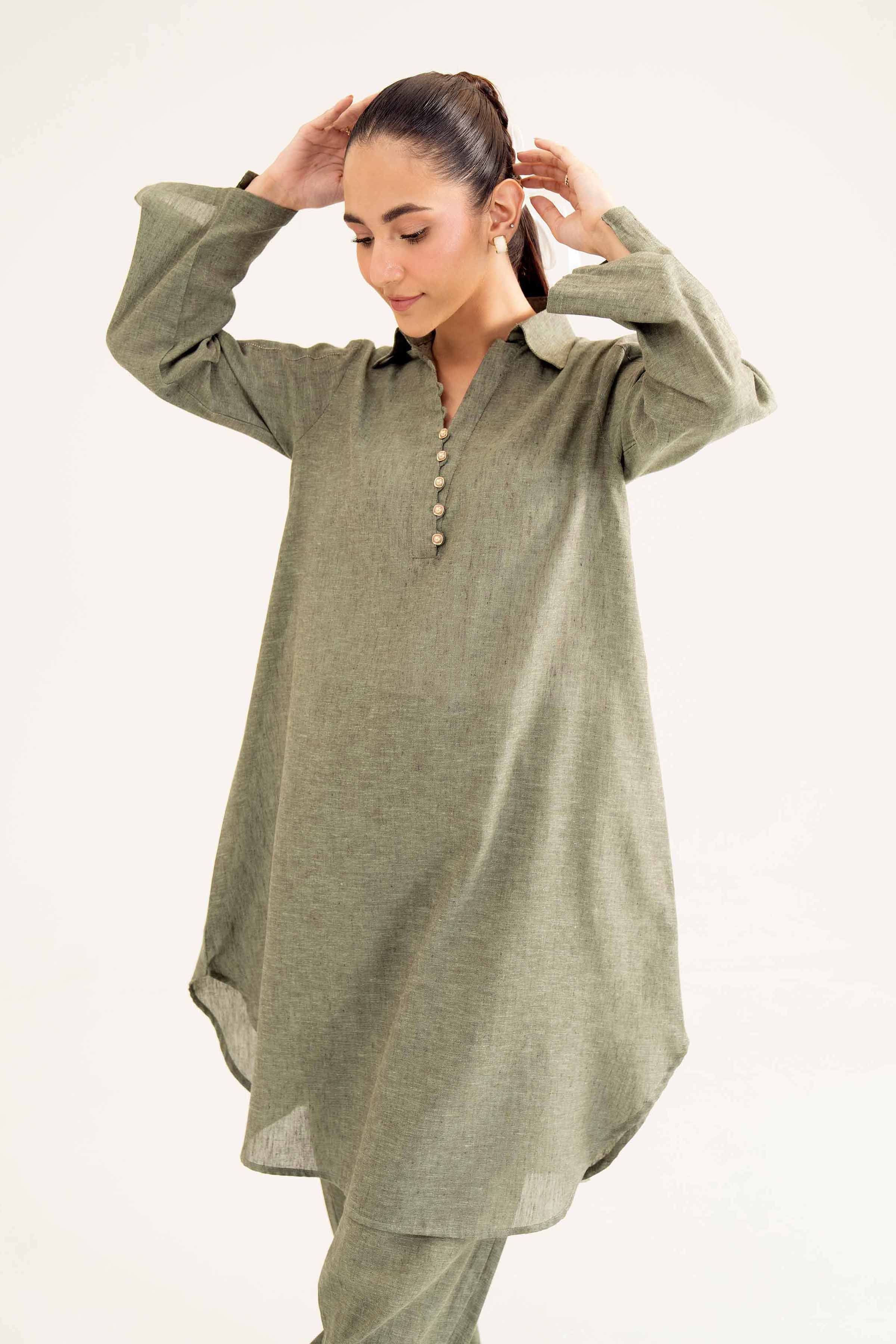 NishatUK - Green Embroidered Yarn Dyed 1-piece ready to wear Shirt