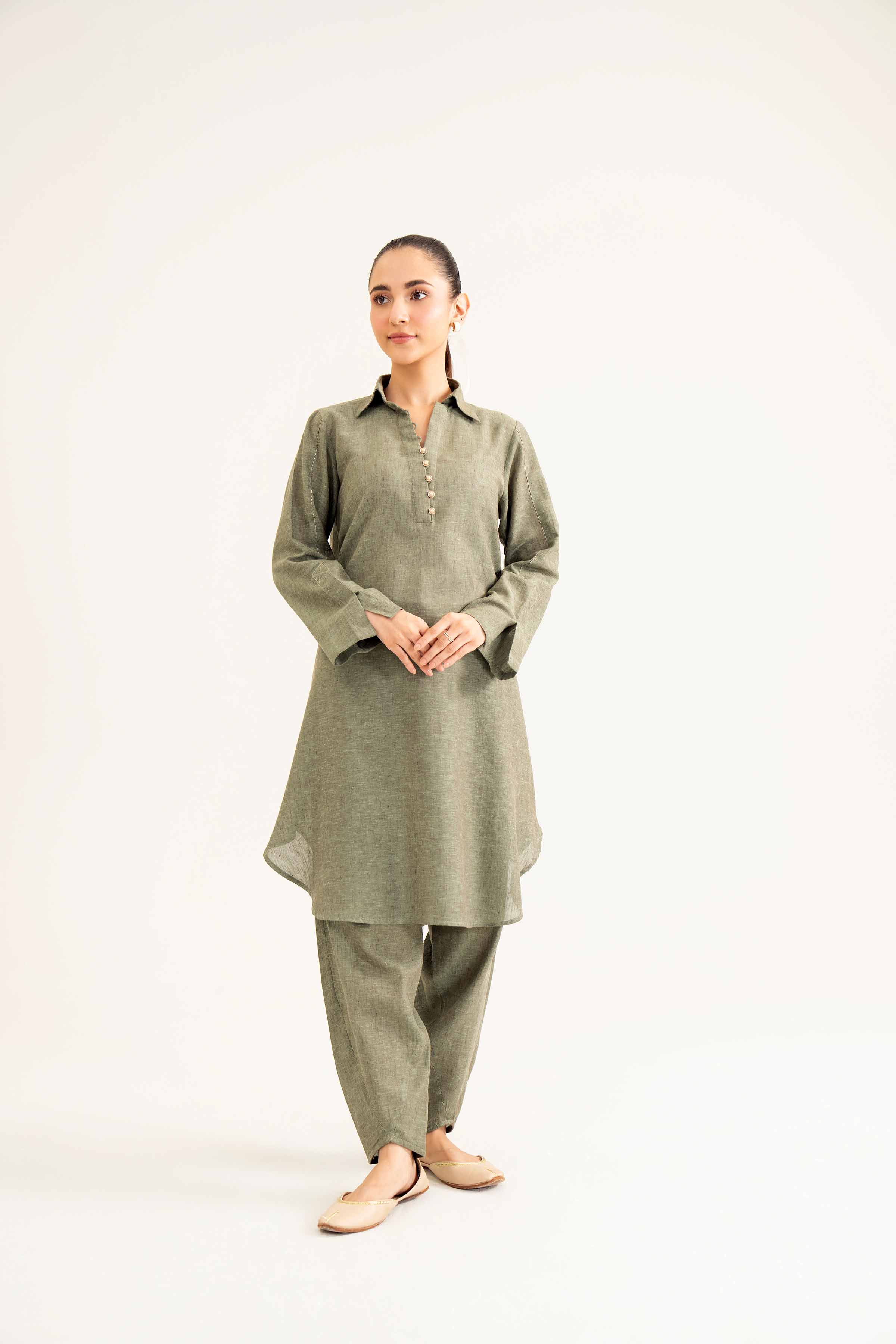 NishatUK - Green Embroidered Yarn Dyed 1-piece ready to wear Shirt