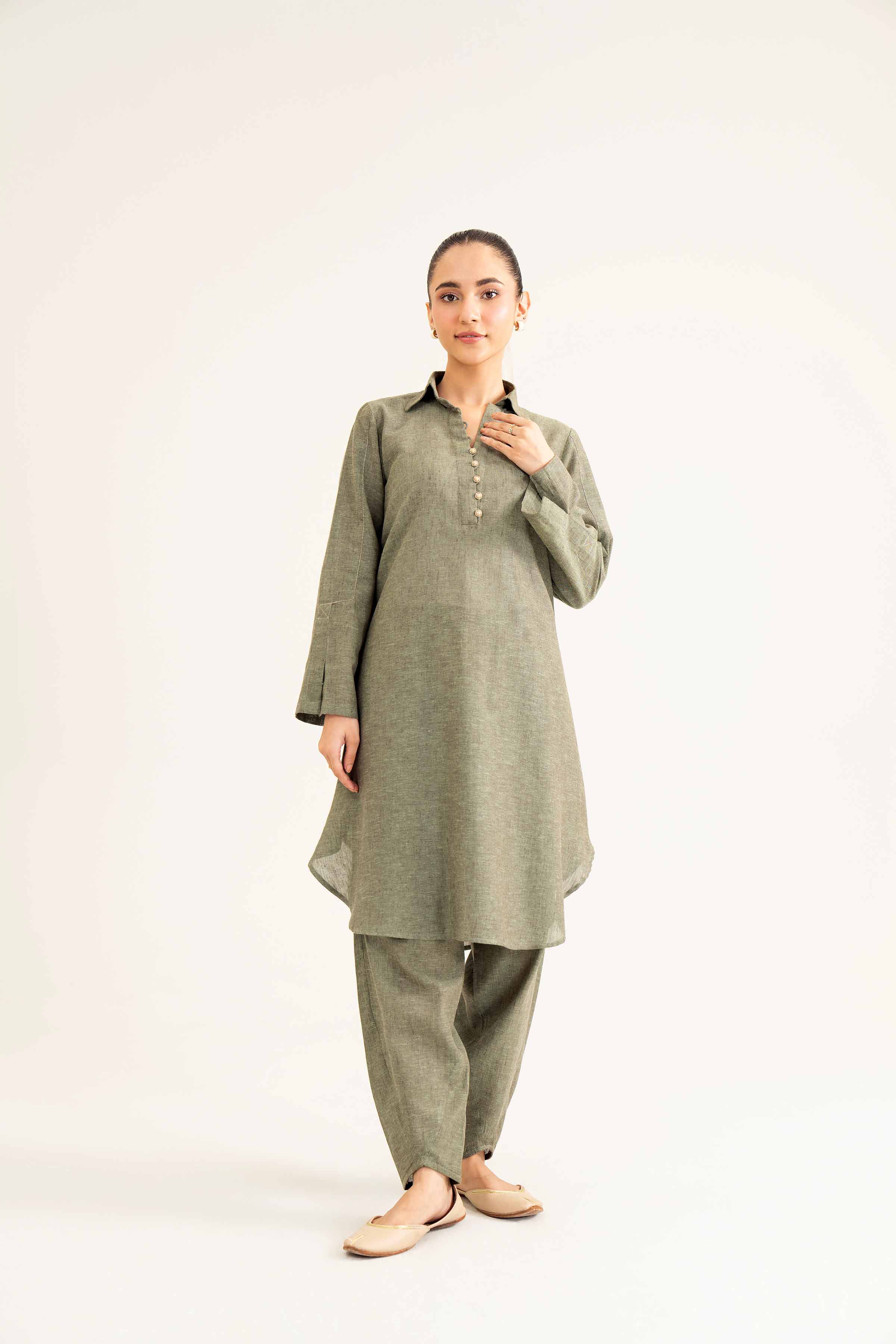 NishatUK - Green Embroidered Yarn Dyed 1-piece ready to wear Shirt