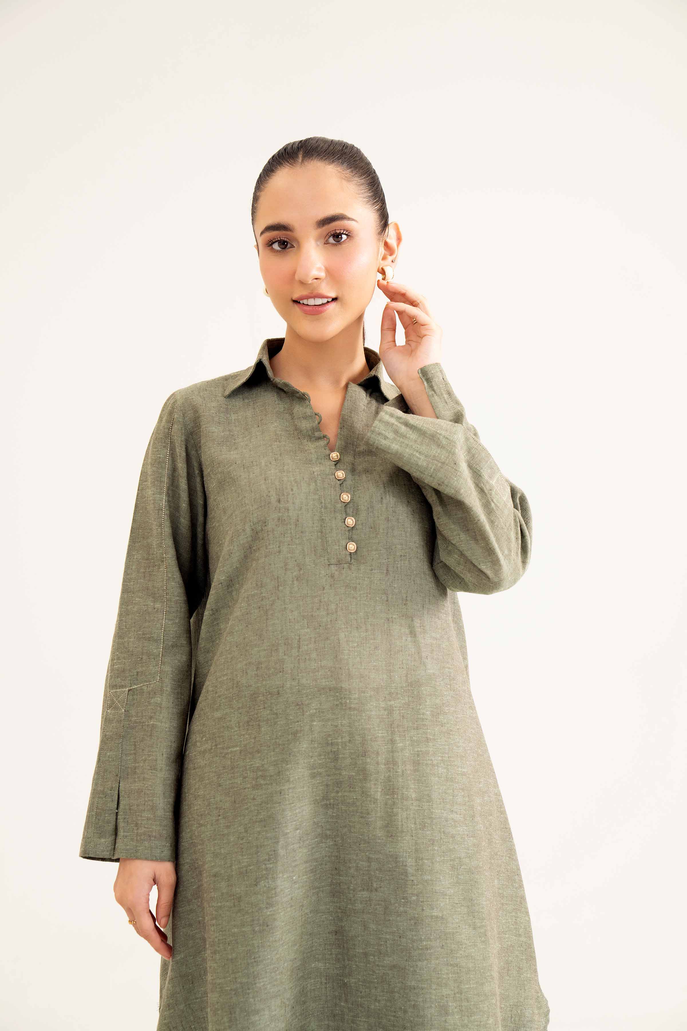 NishatUK - Green Embroidered Yarn Dyed 1-piece ready to wear Shirt