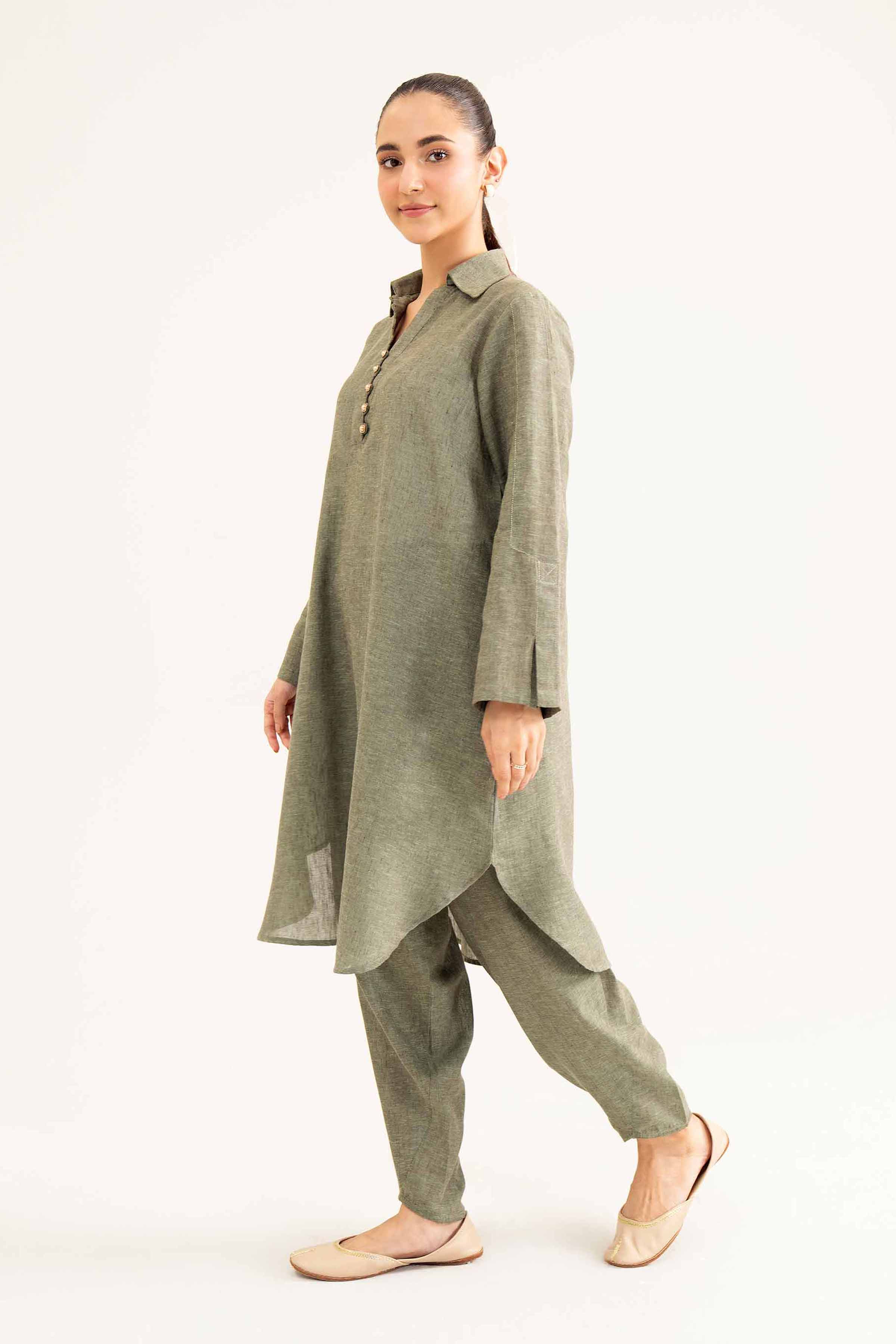 NishatUK - Green Embroidered Yarn Dyed 1-piece ready to wear Shirt
