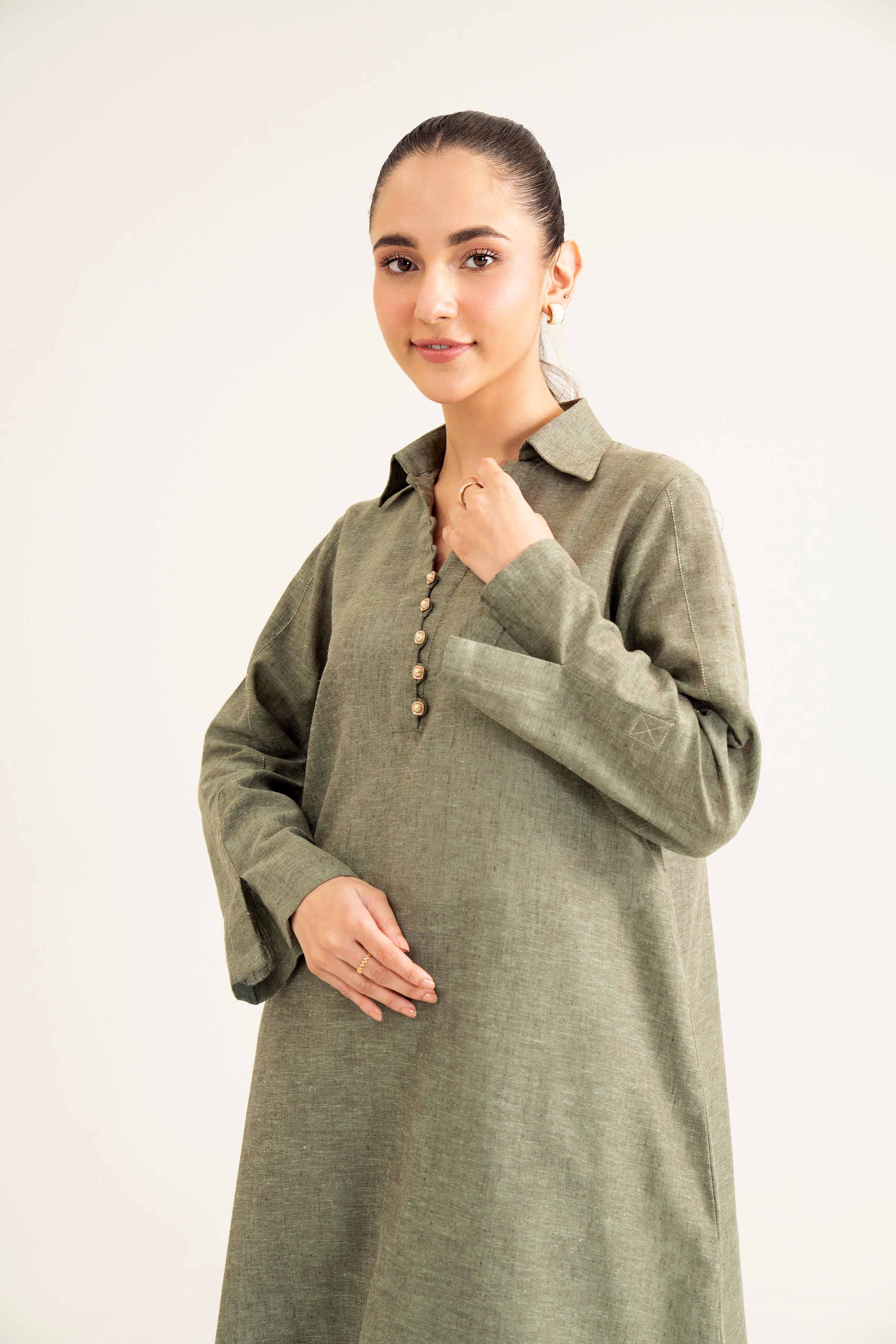 NishatUK - Green Embroidered Yarn Dyed 1-piece ready to wear Shirt