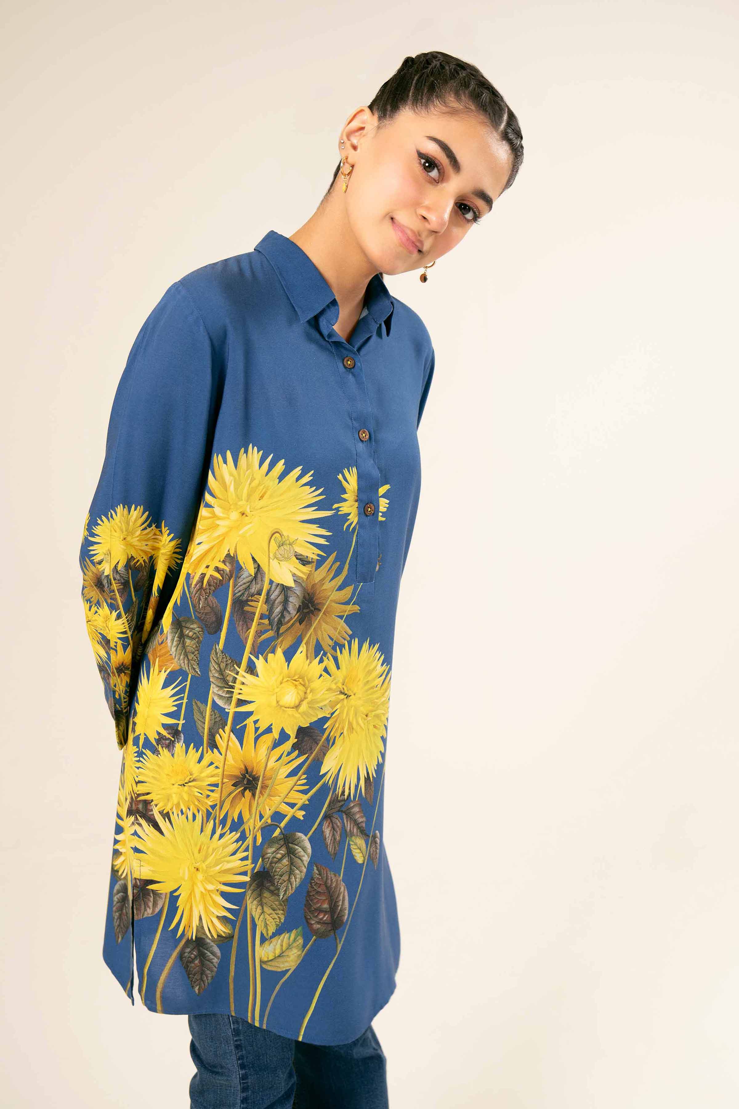 NishatUK - Brown Printed Linen 1-piece ready to wear Tunic