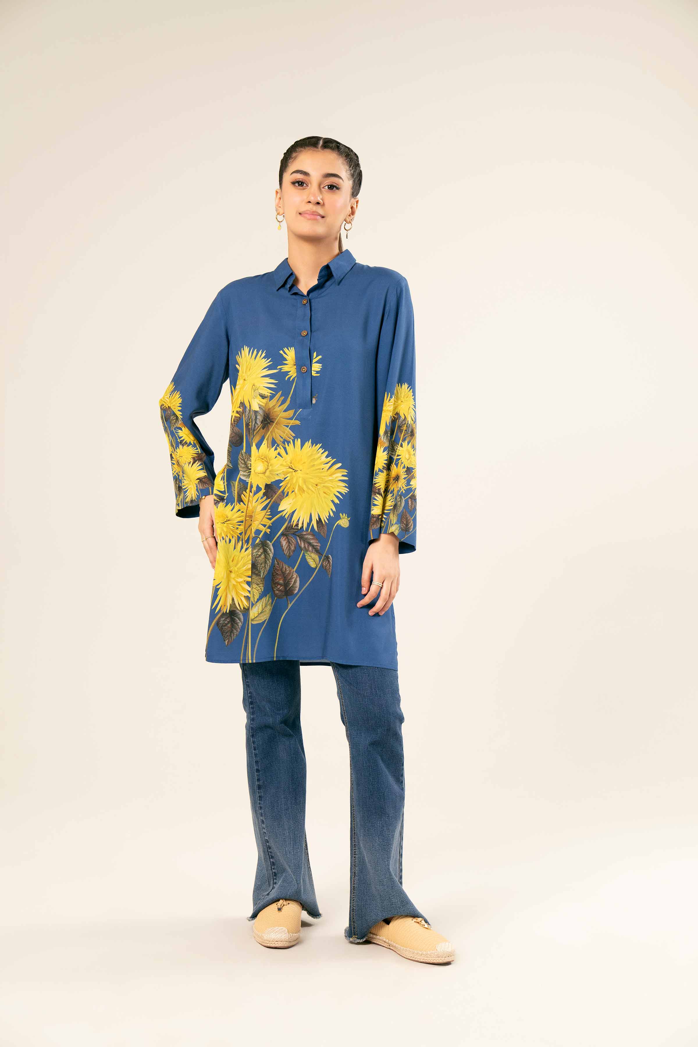 NishatUK - Brown Printed Linen 1-piece ready to wear Tunic