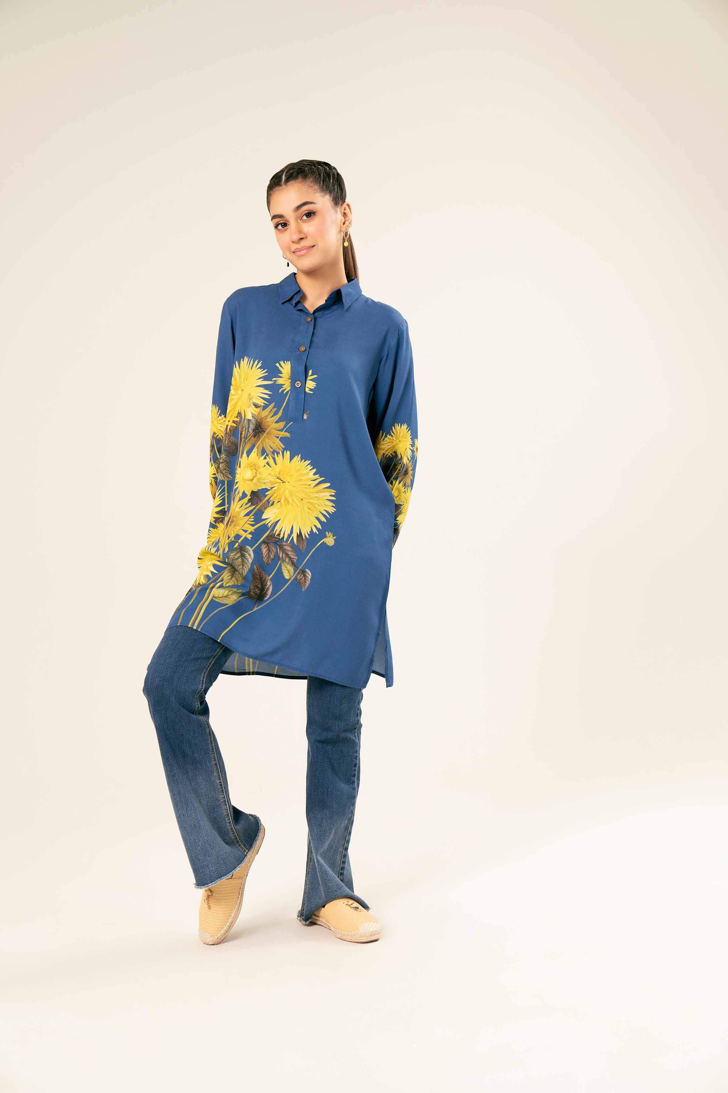 NishatUK - Brown Printed Linen 1-piece ready to wear Tunic