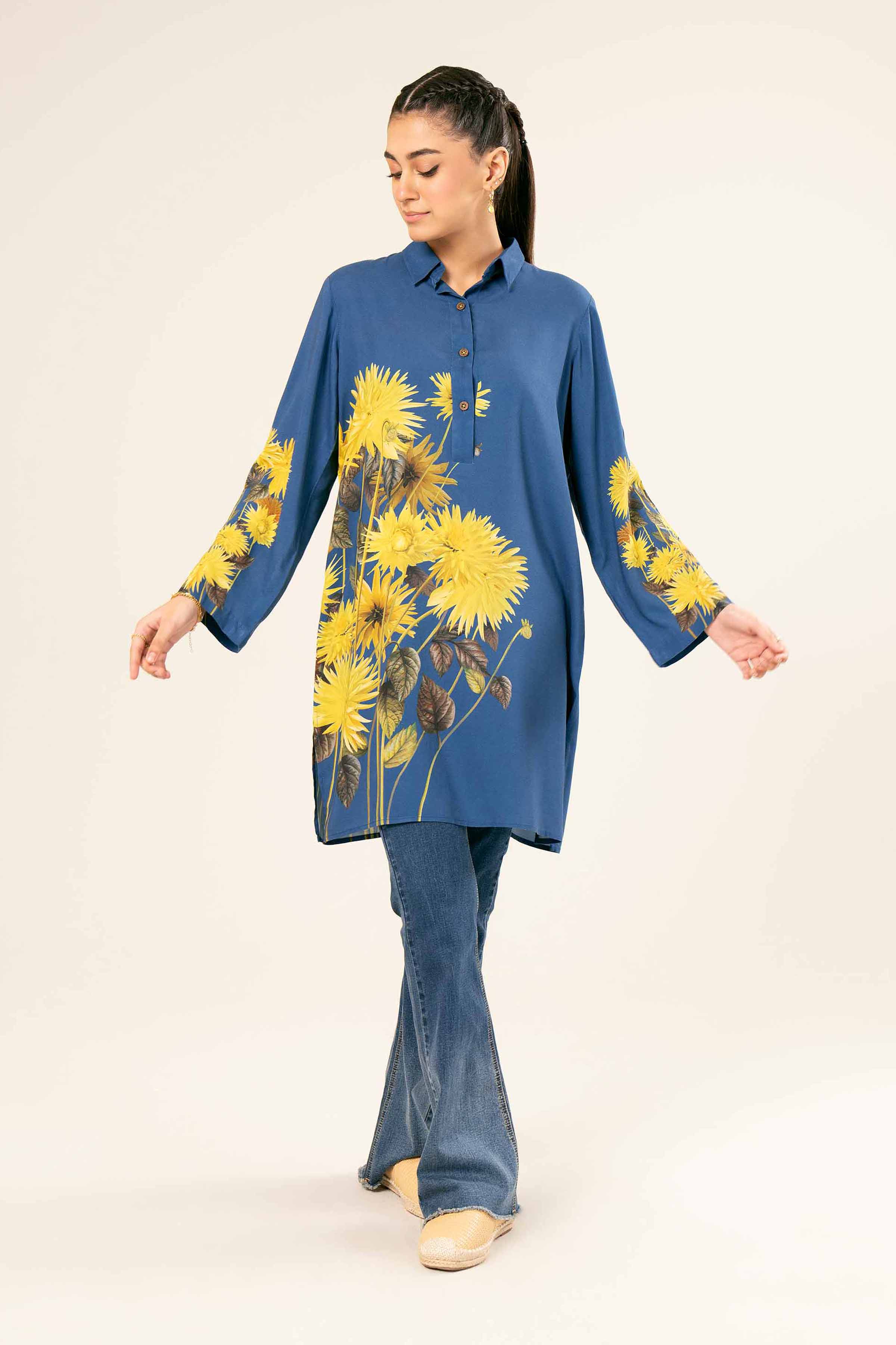 NishatUK - Brown Printed Linen 1-piece ready to wear Tunic