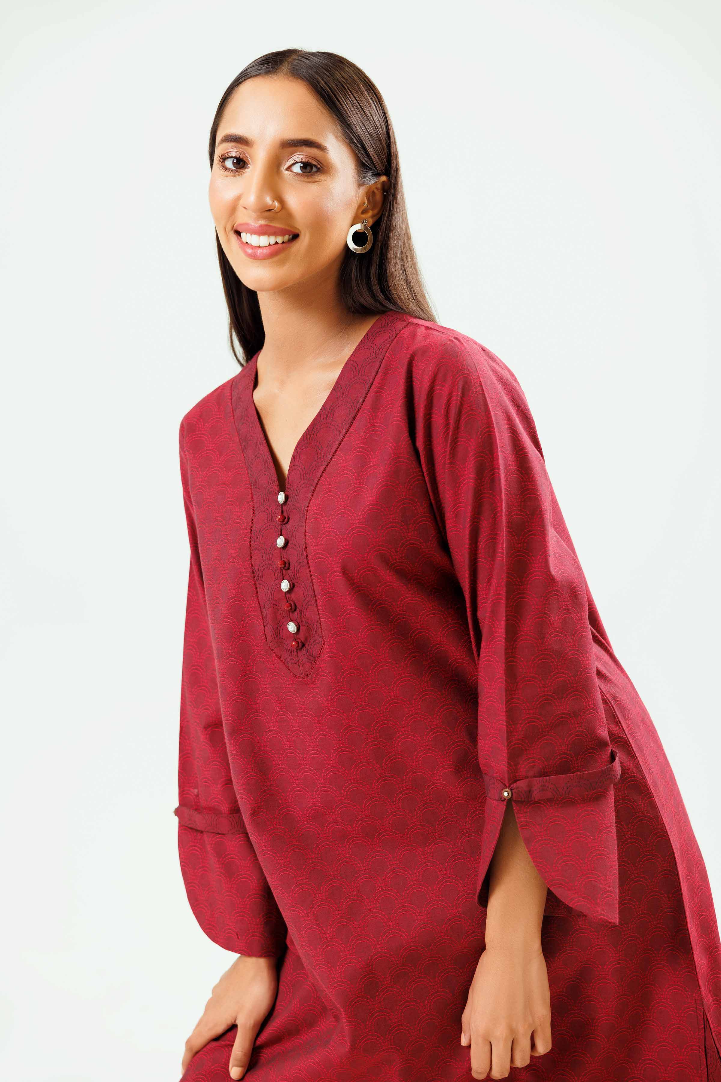NishatUK - Red Solids Jacquard 1-piece ready to wear Shirt