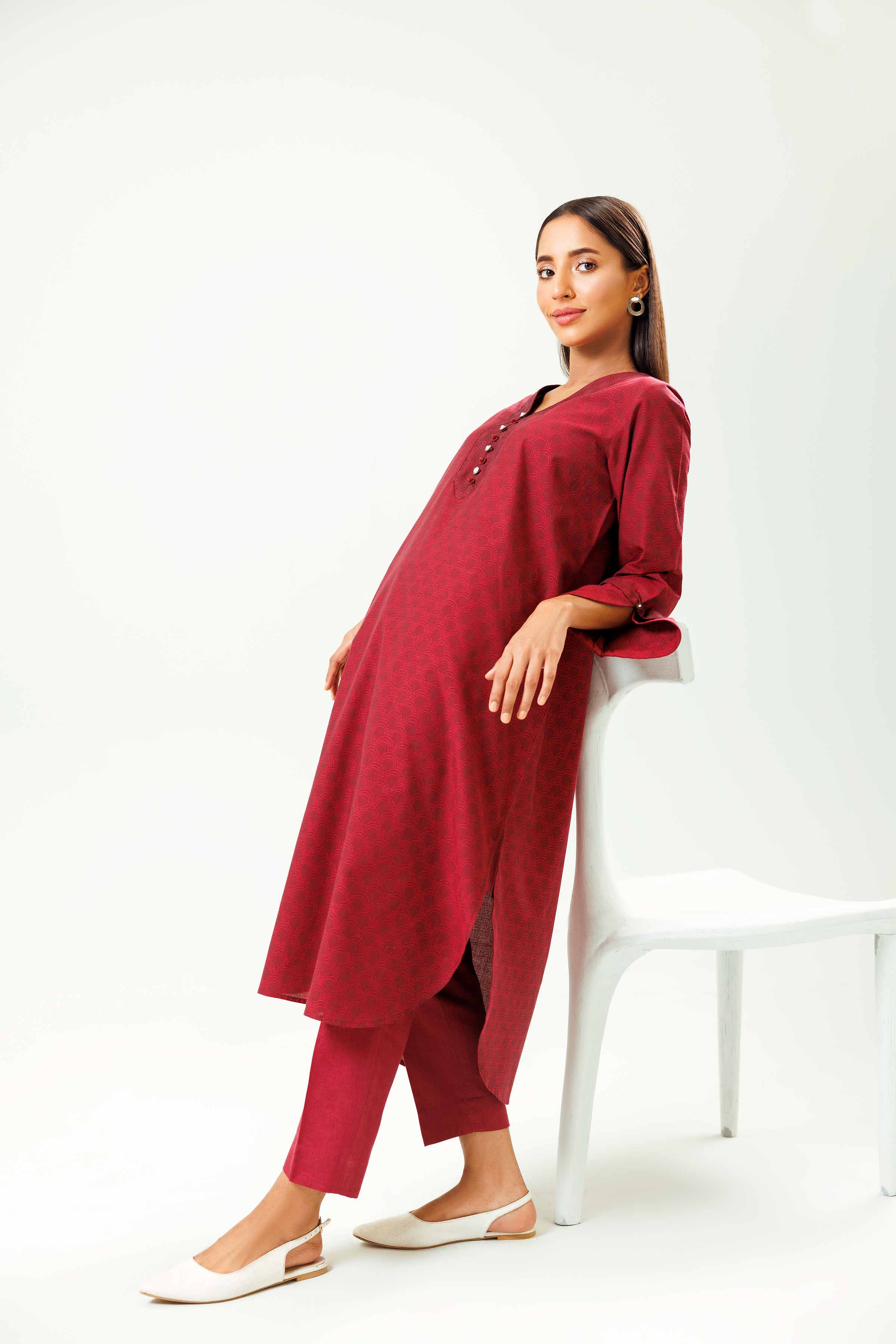NishatUK - Red Solids Jacquard 1-piece ready to wear Shirt