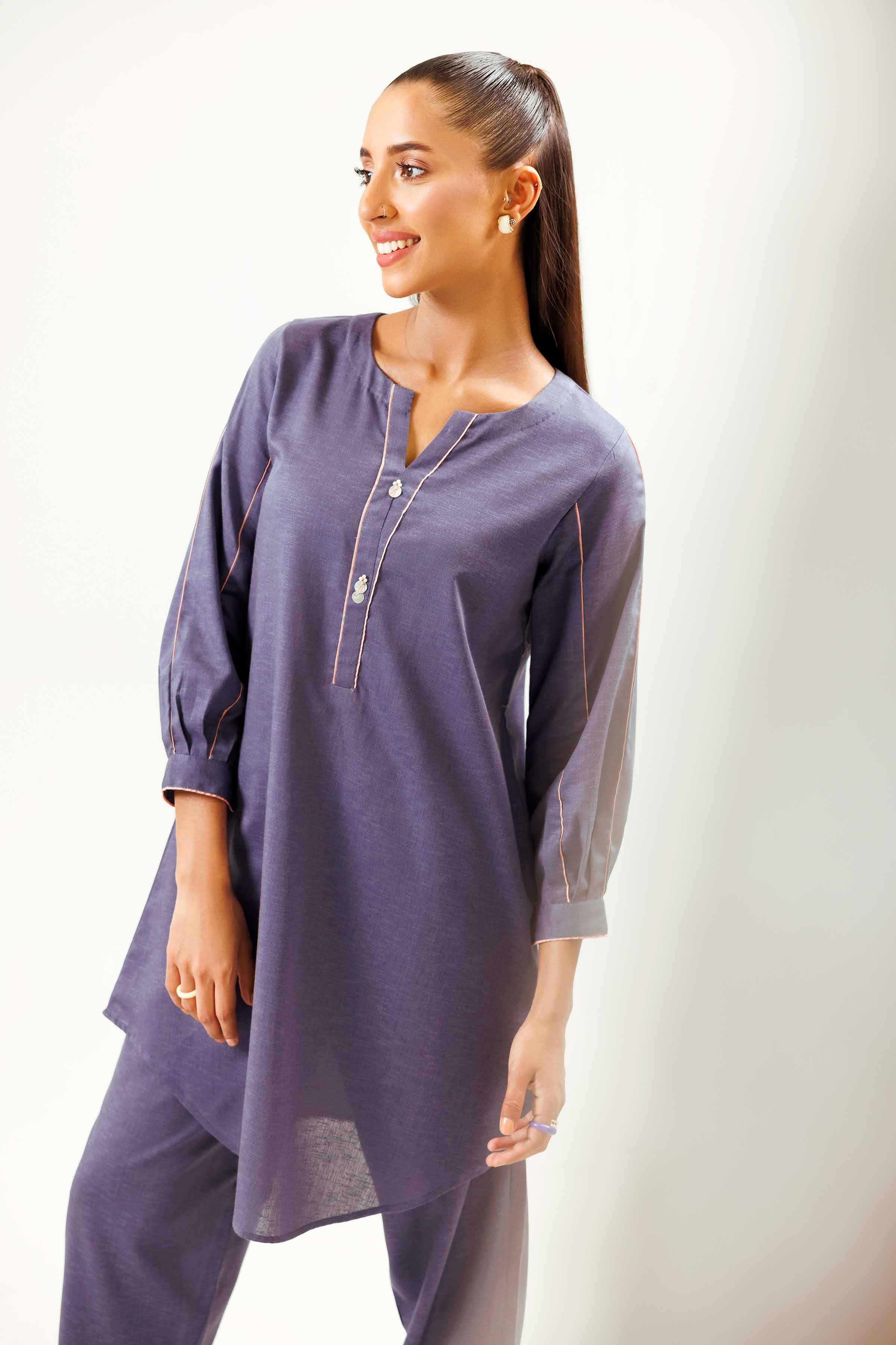 NishatUK - Purple Embroidered Karandi 1-piece ready to wear Shirt