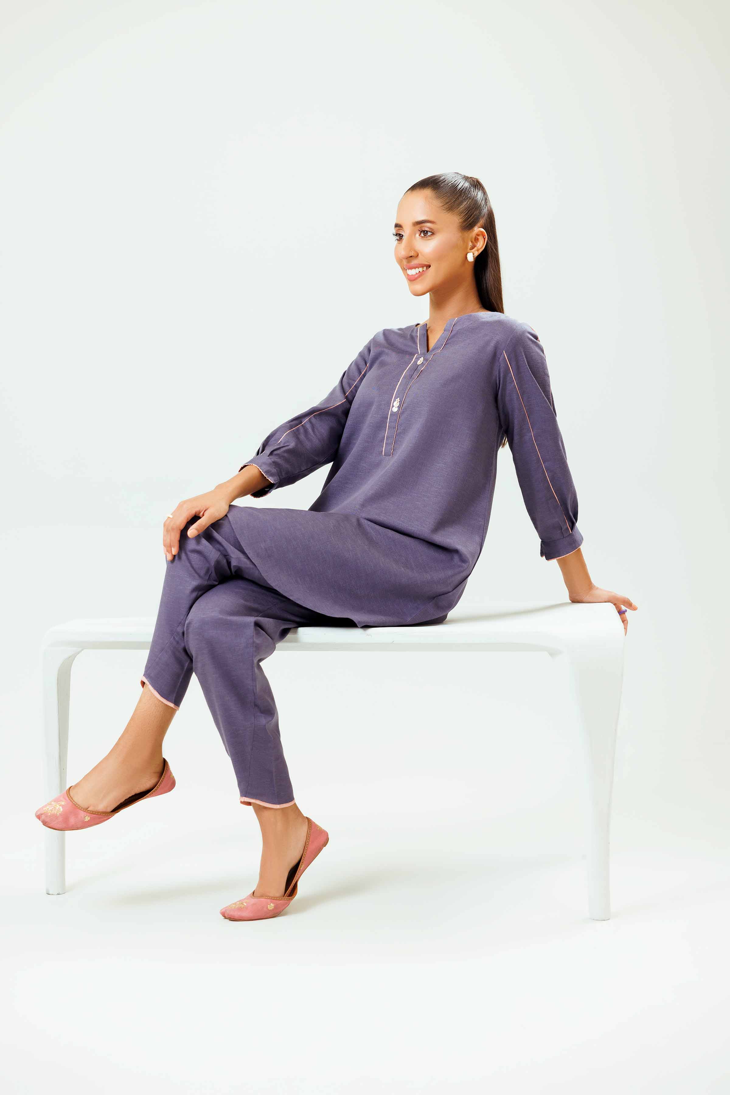 NishatUK - Purple Embroidered Karandi 1-piece ready to wear Shirt