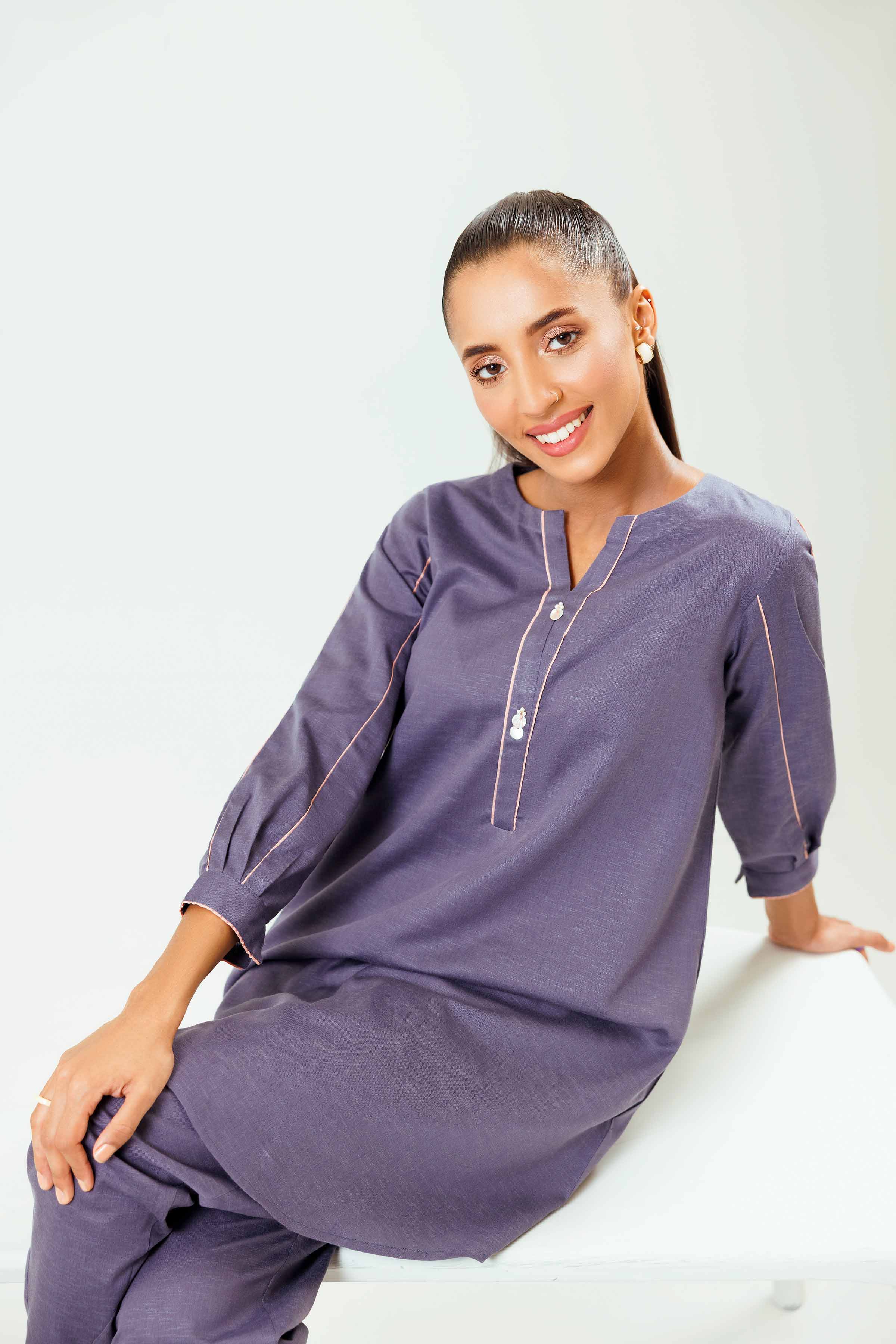 NishatUK - Purple Embroidered Karandi 1-piece ready to wear Shirt