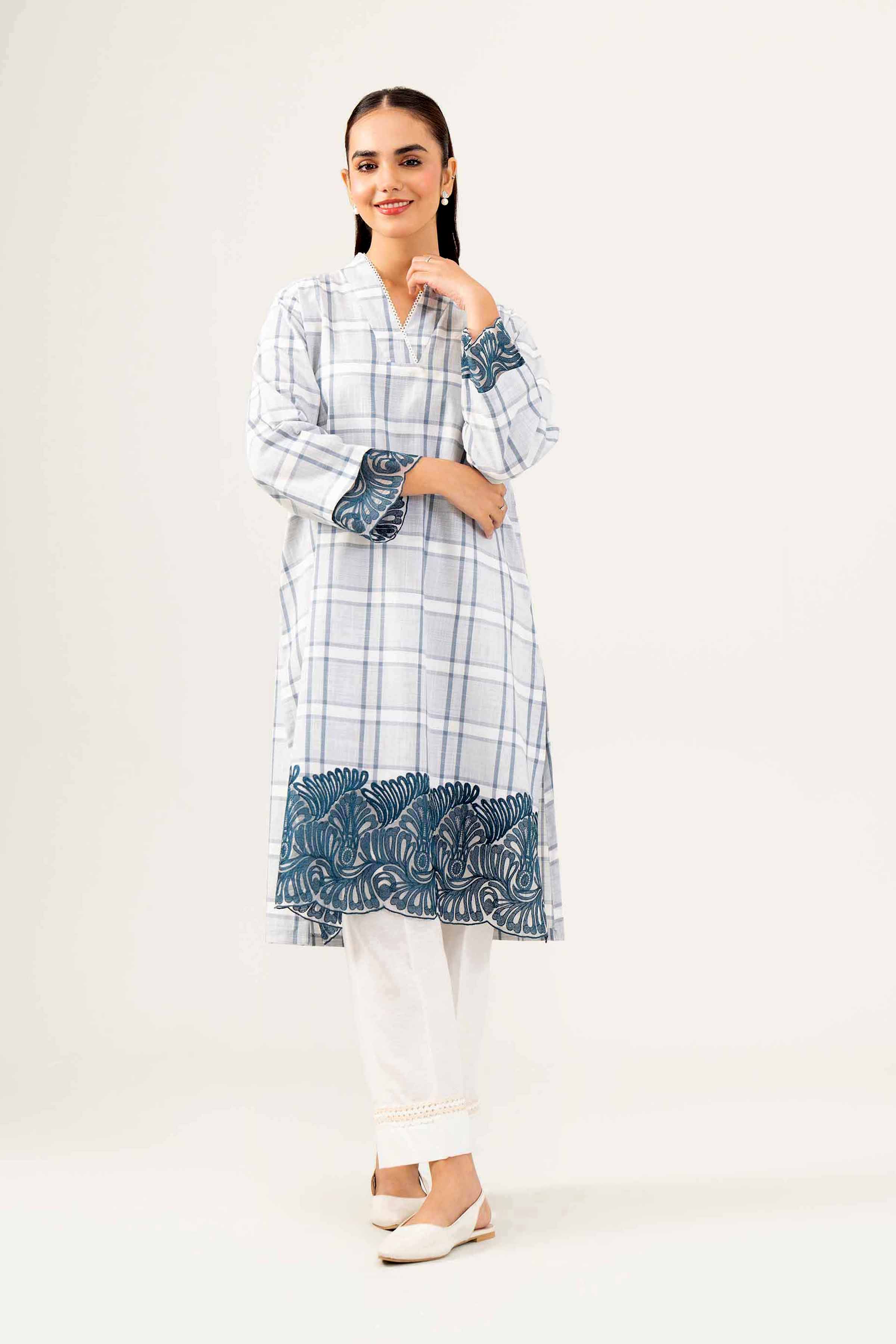 NishatUK - White Embroidered Yarn Dyed 1-piece ready to wear Shirt