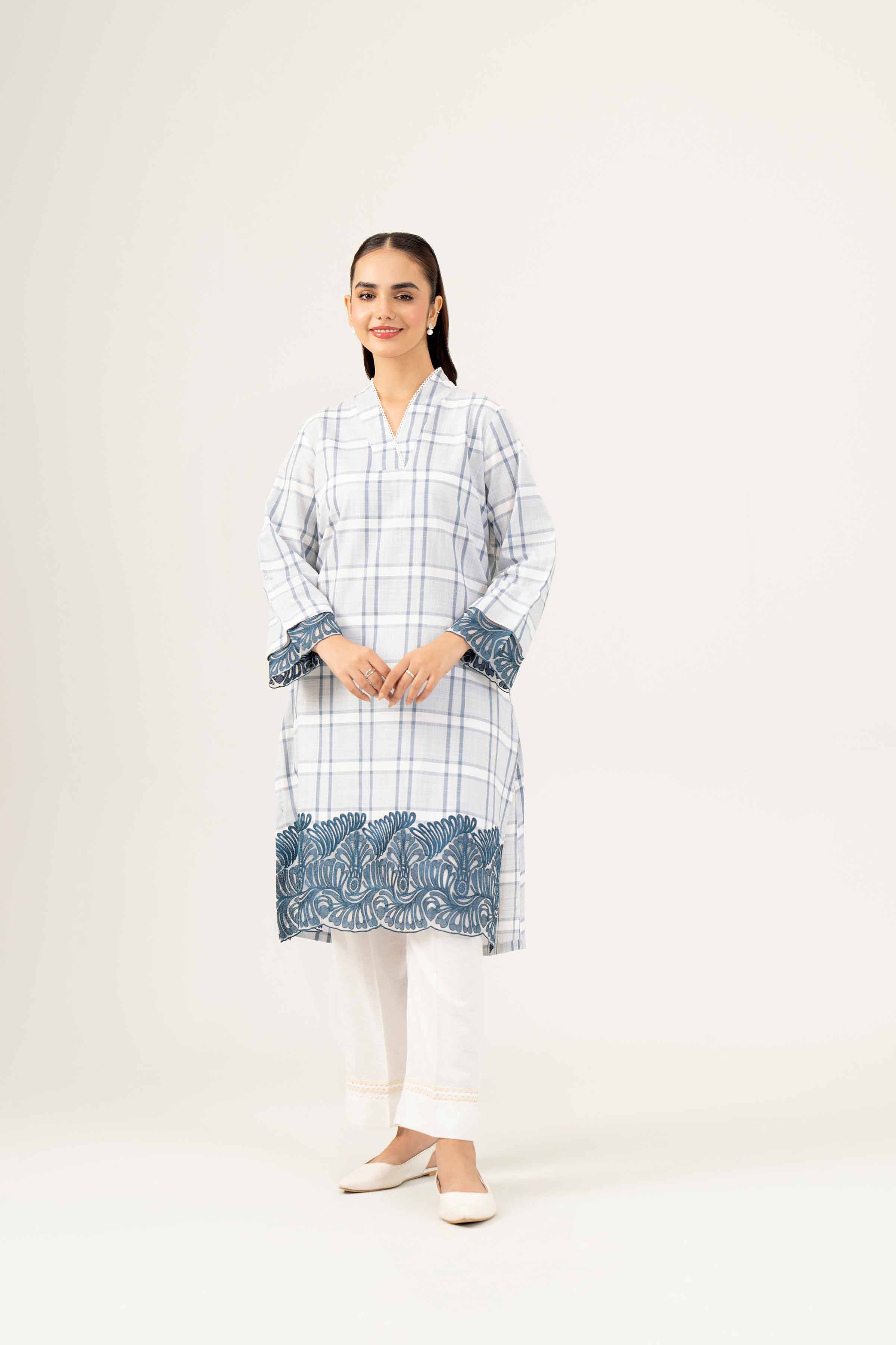 NishatUK - White Embroidered Yarn Dyed 1-piece ready to wear Shirt