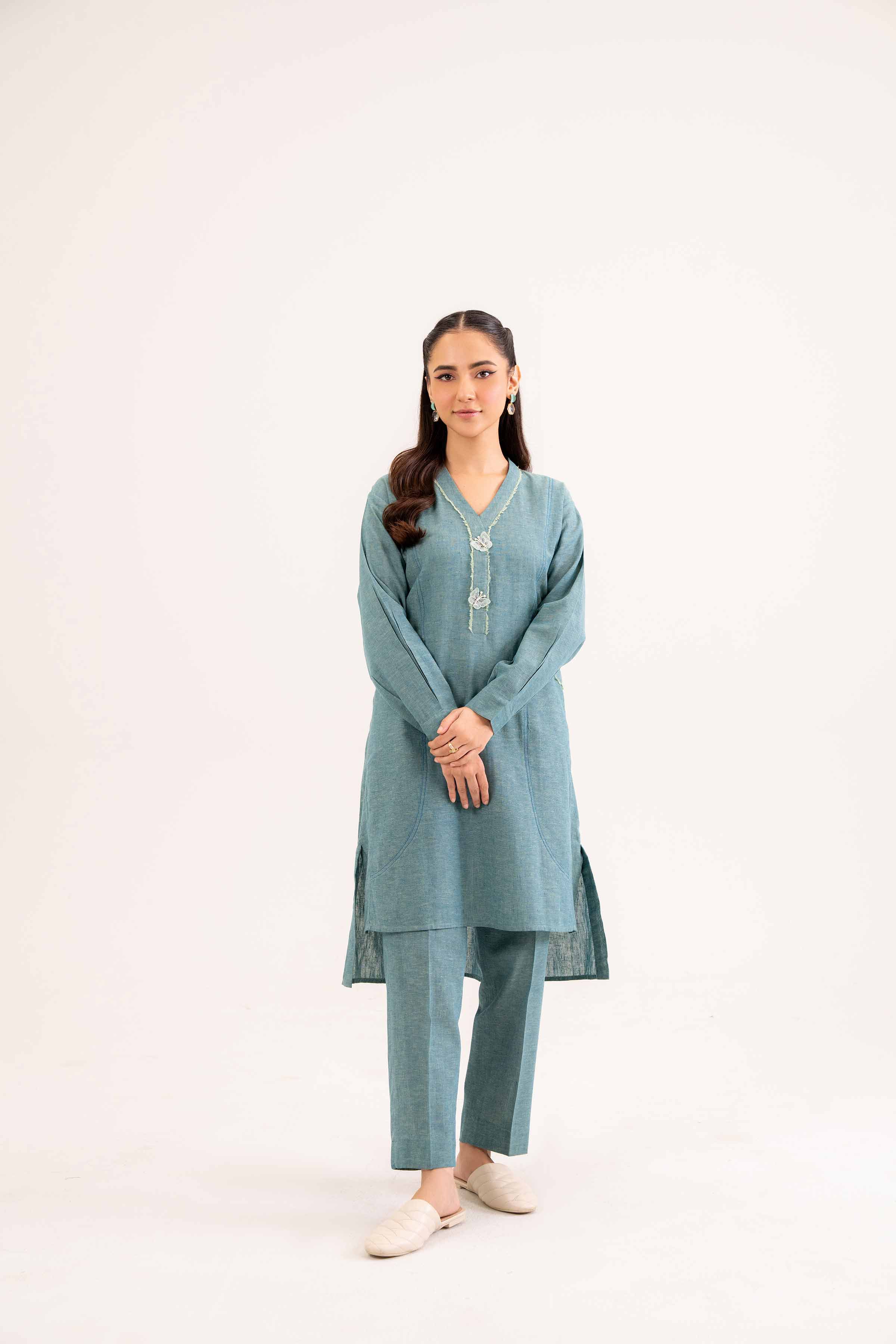 NishatUK - Brown Embroidered Yarn Dyed 2-piece ready to wear Dress