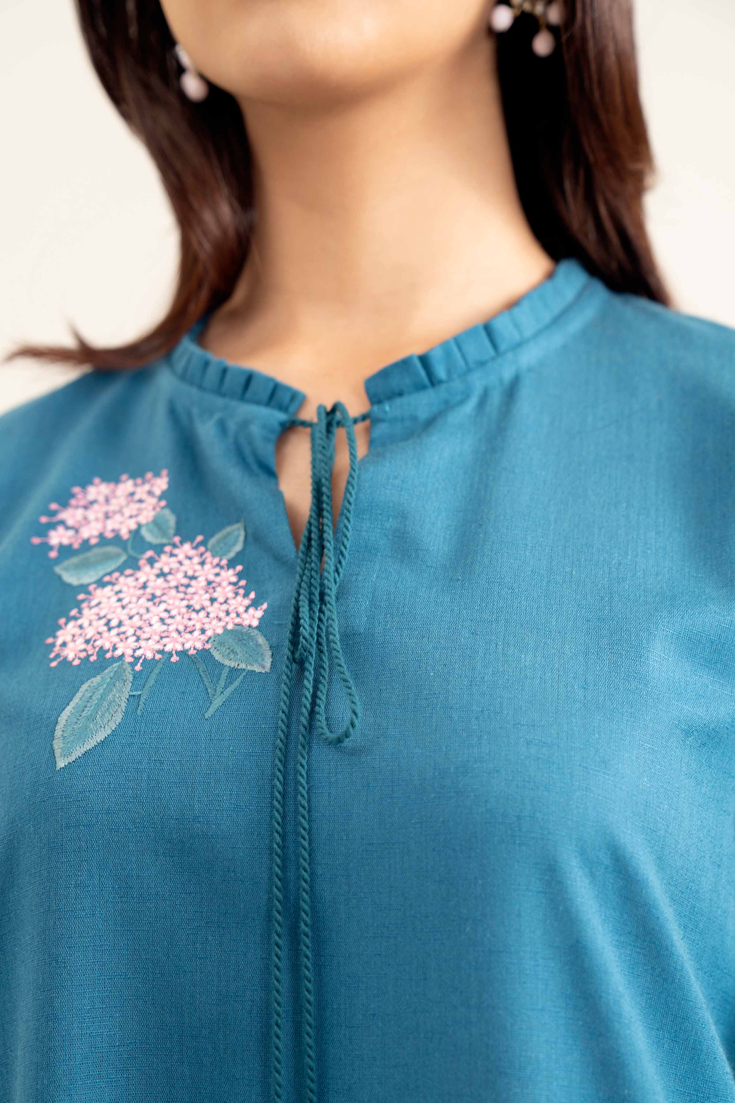 NishatUK - Teal Embroidered Karandi 1-piece ready to wear Shirt
