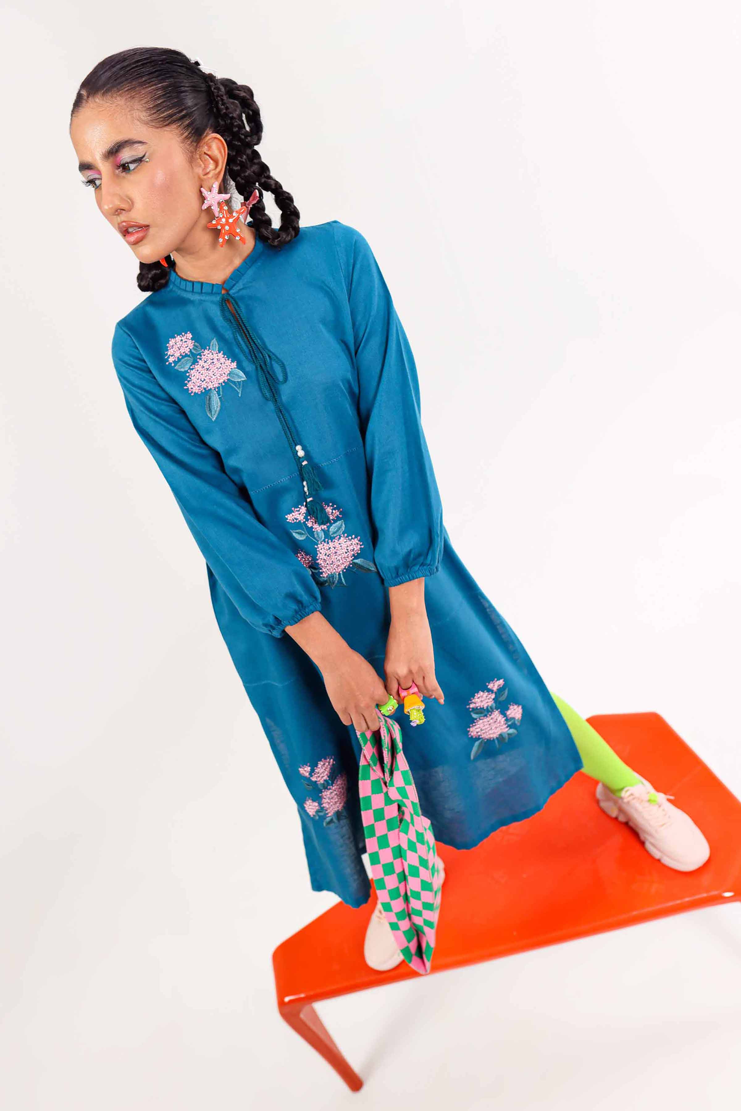 NishatUK - Teal Embroidered Karandi 1-piece ready to wear Shirt