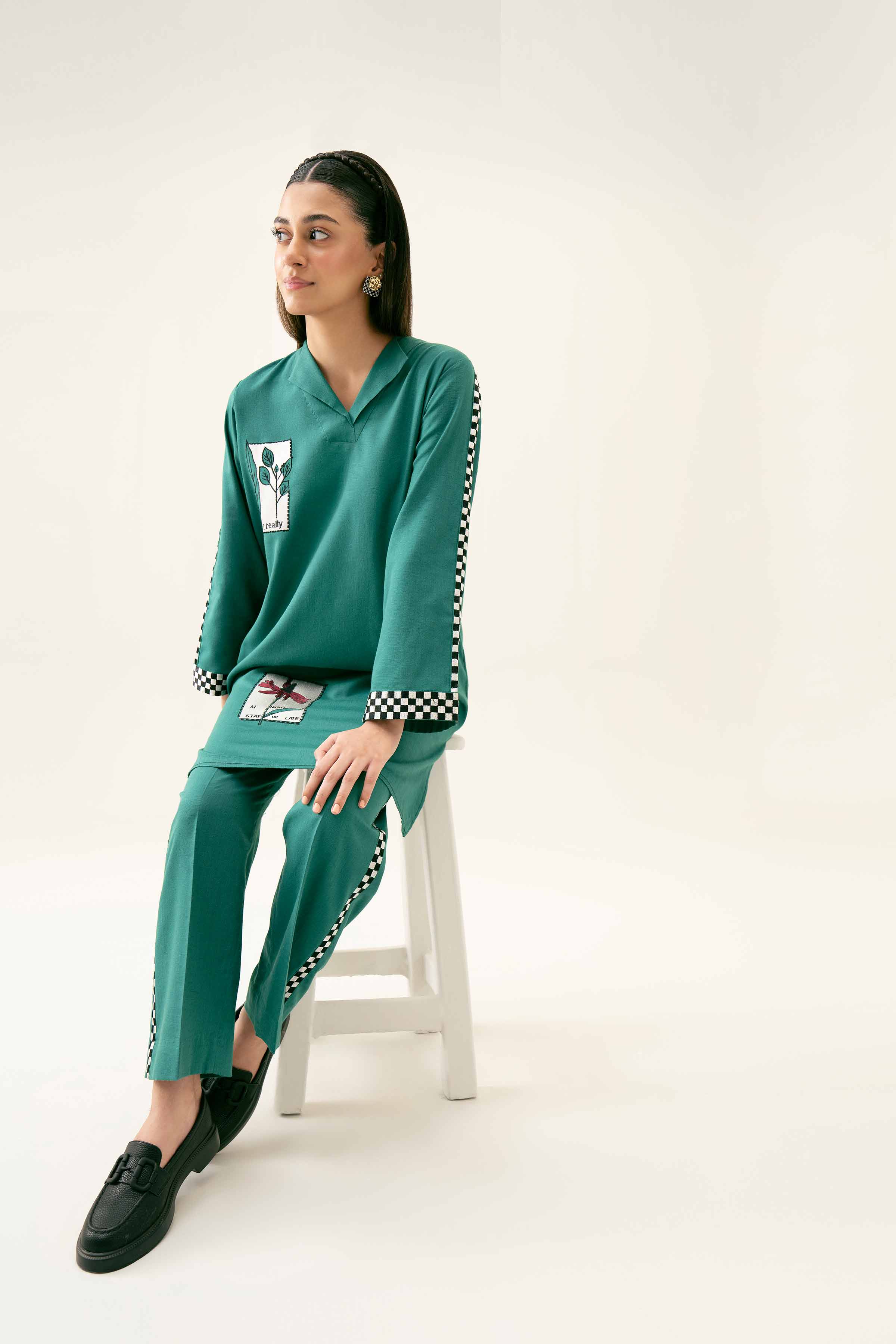 NishatUK - Green Embroidered Karandi 2-piece ready to wear Dress