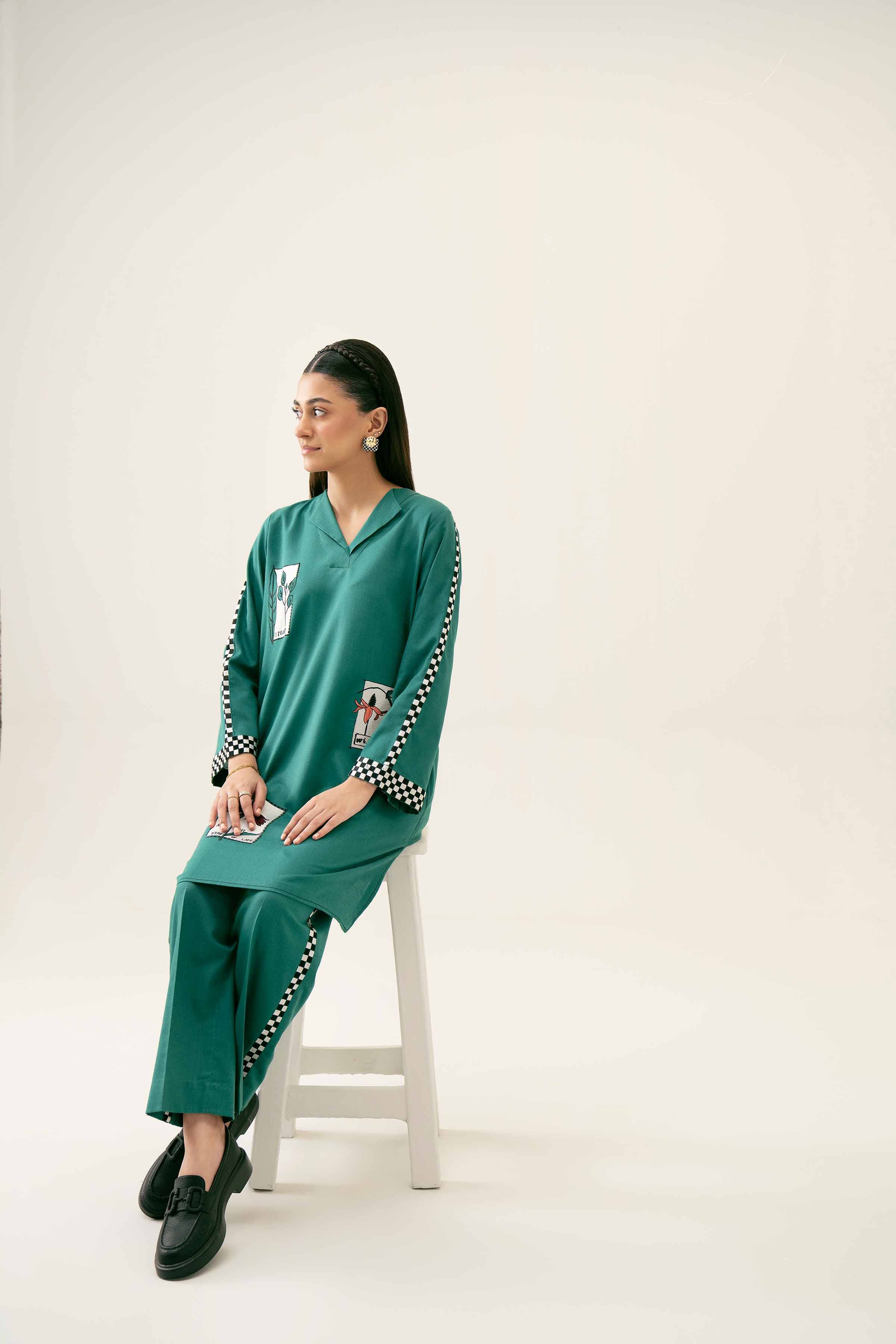 NishatUK - Green Embroidered Karandi 2-piece ready to wear Dress