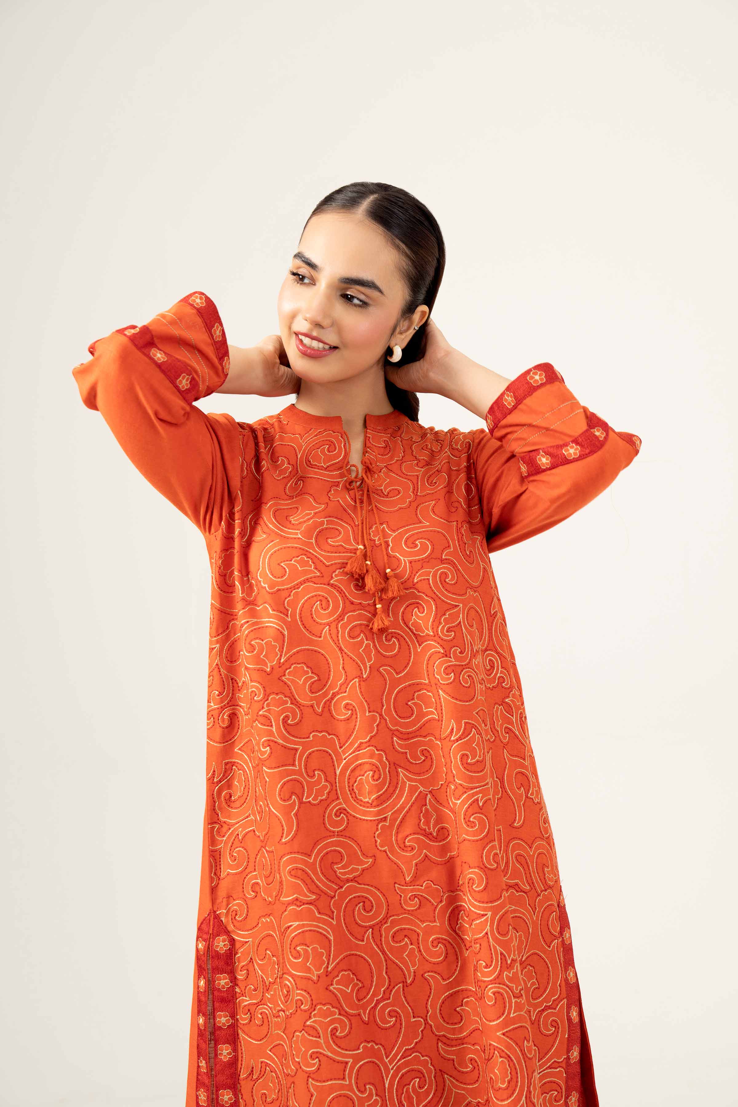 NishatUK - Orange Embroidered Karandi 1-piece ready to wear Shirt