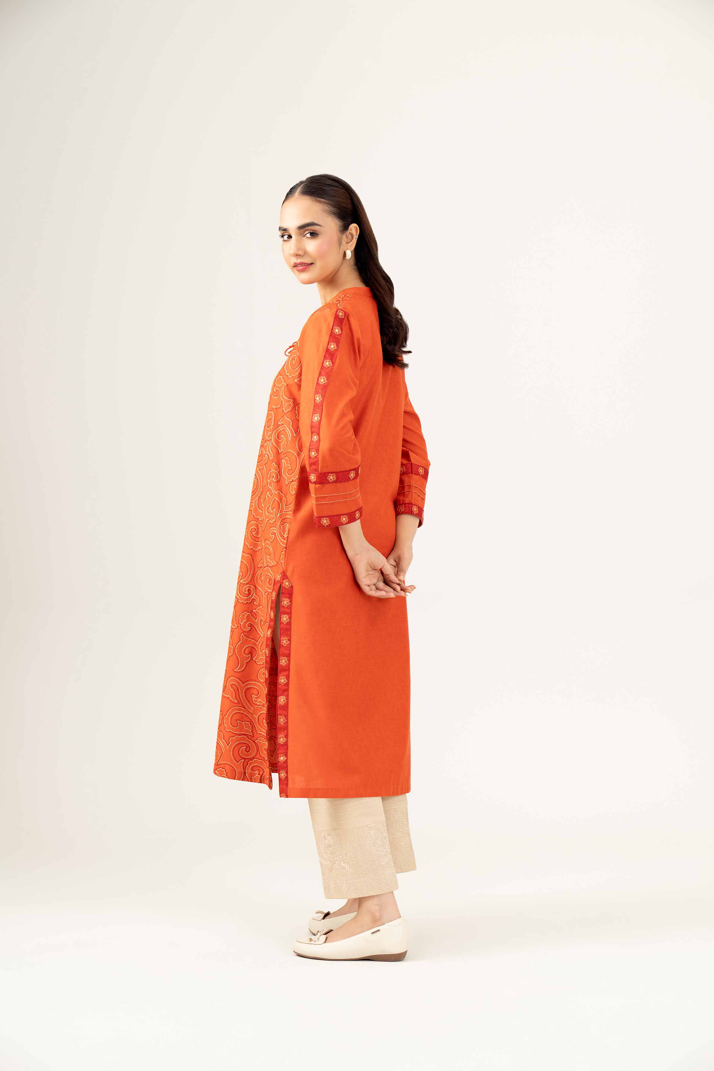 NishatUK - Orange Embroidered Karandi 1-piece ready to wear Shirt