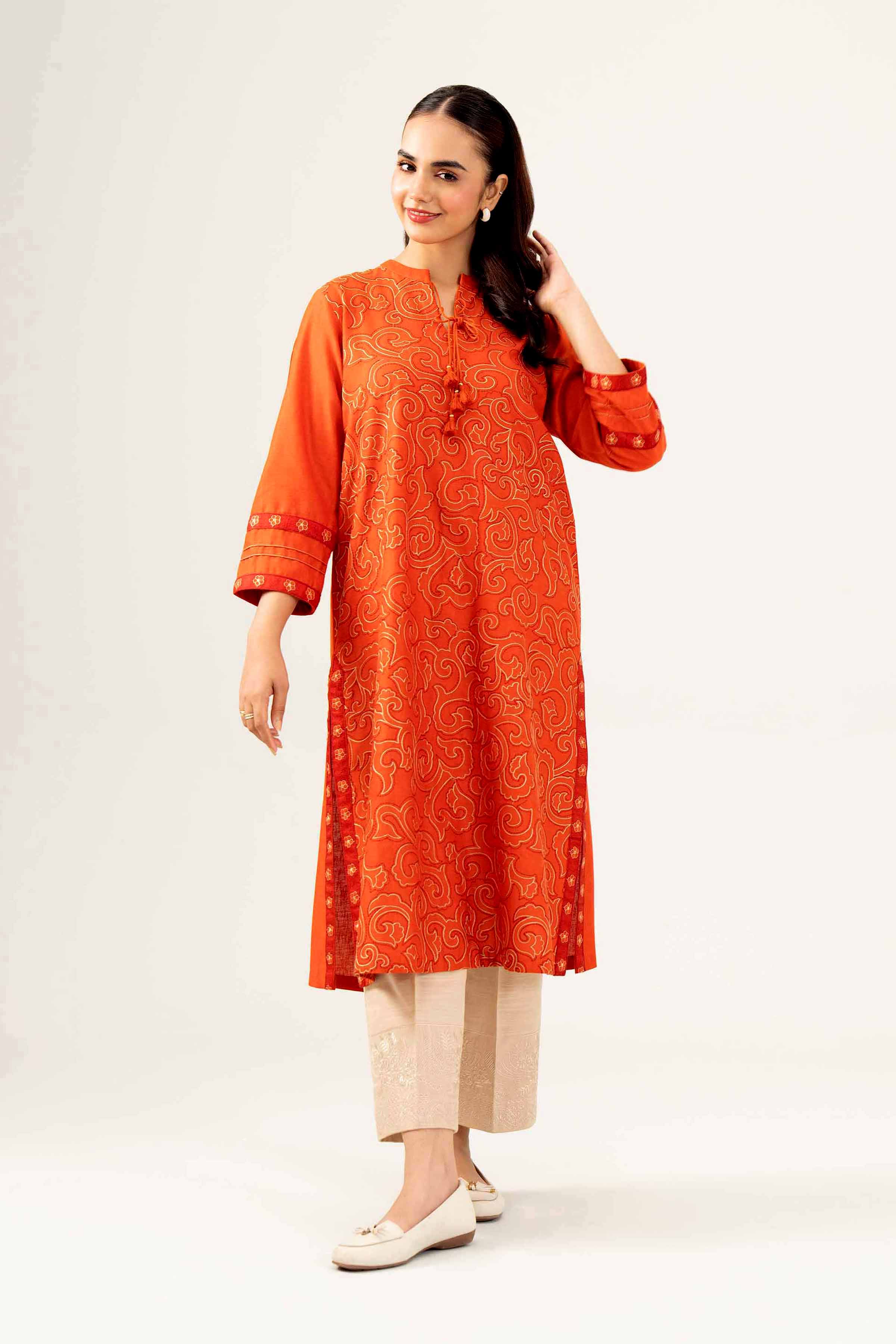 NishatUK - Orange Embroidered Karandi 1-piece ready to wear Shirt