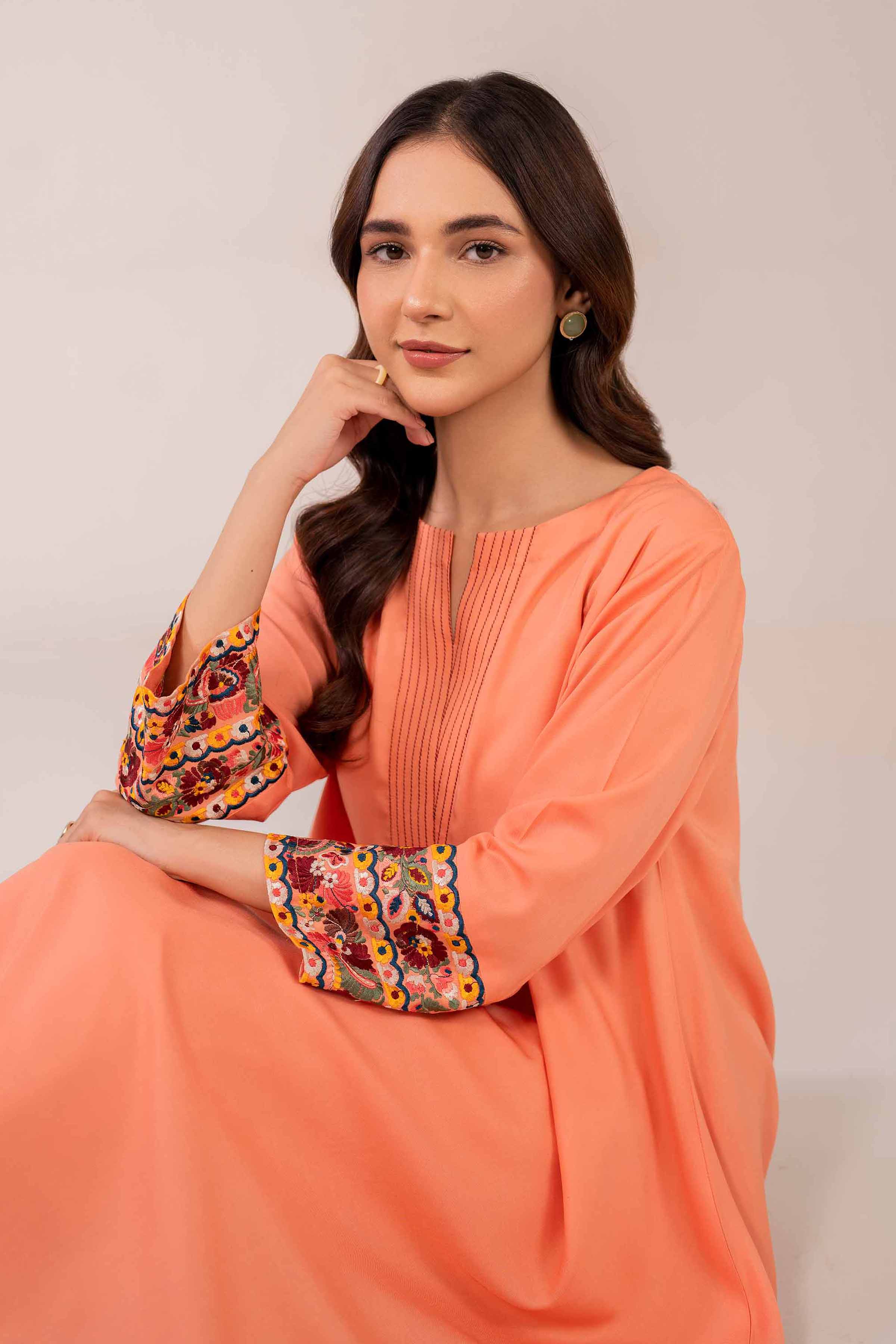 NishatUK - Brown Embroidered Linen 2-piece ready to wear Dress