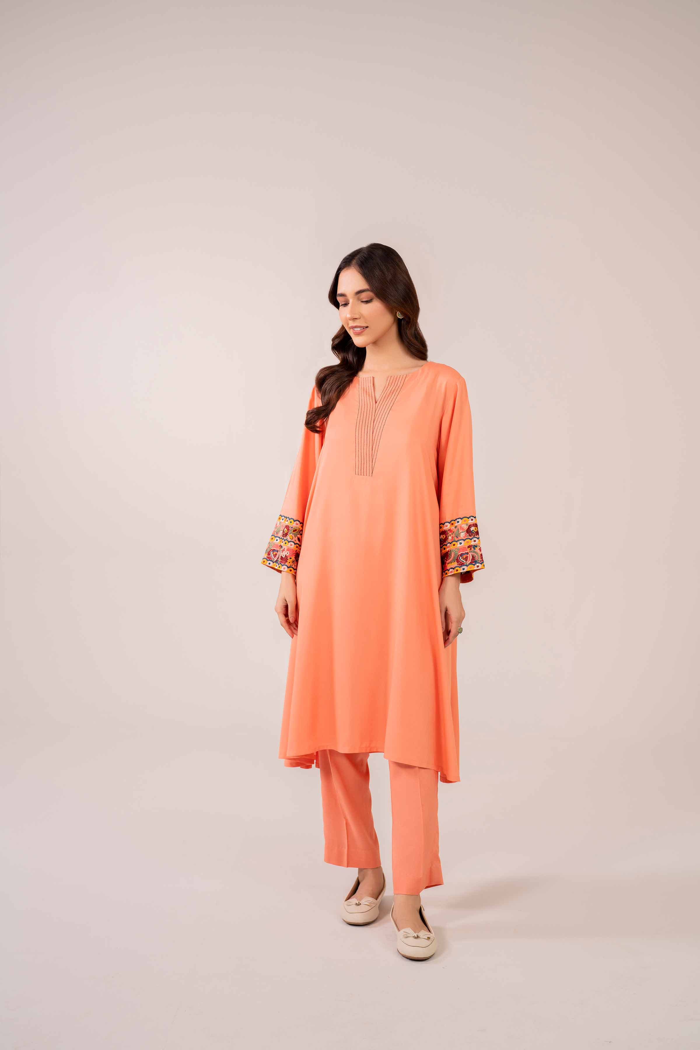 NishatUK - Brown Embroidered Linen 2-piece ready to wear Dress