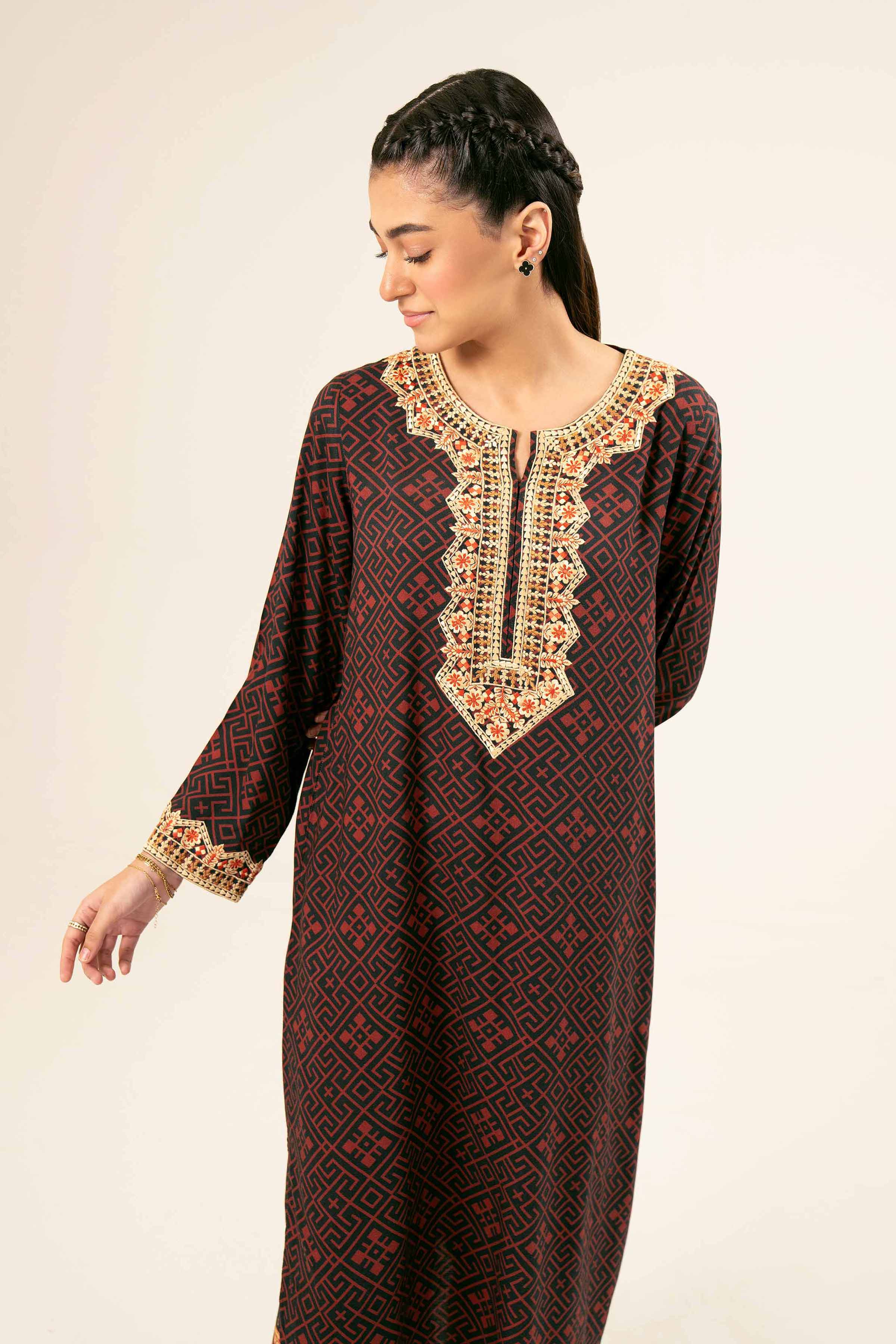 NishatUK - Black Embroidered Linen 2-piece ready to wear Dress