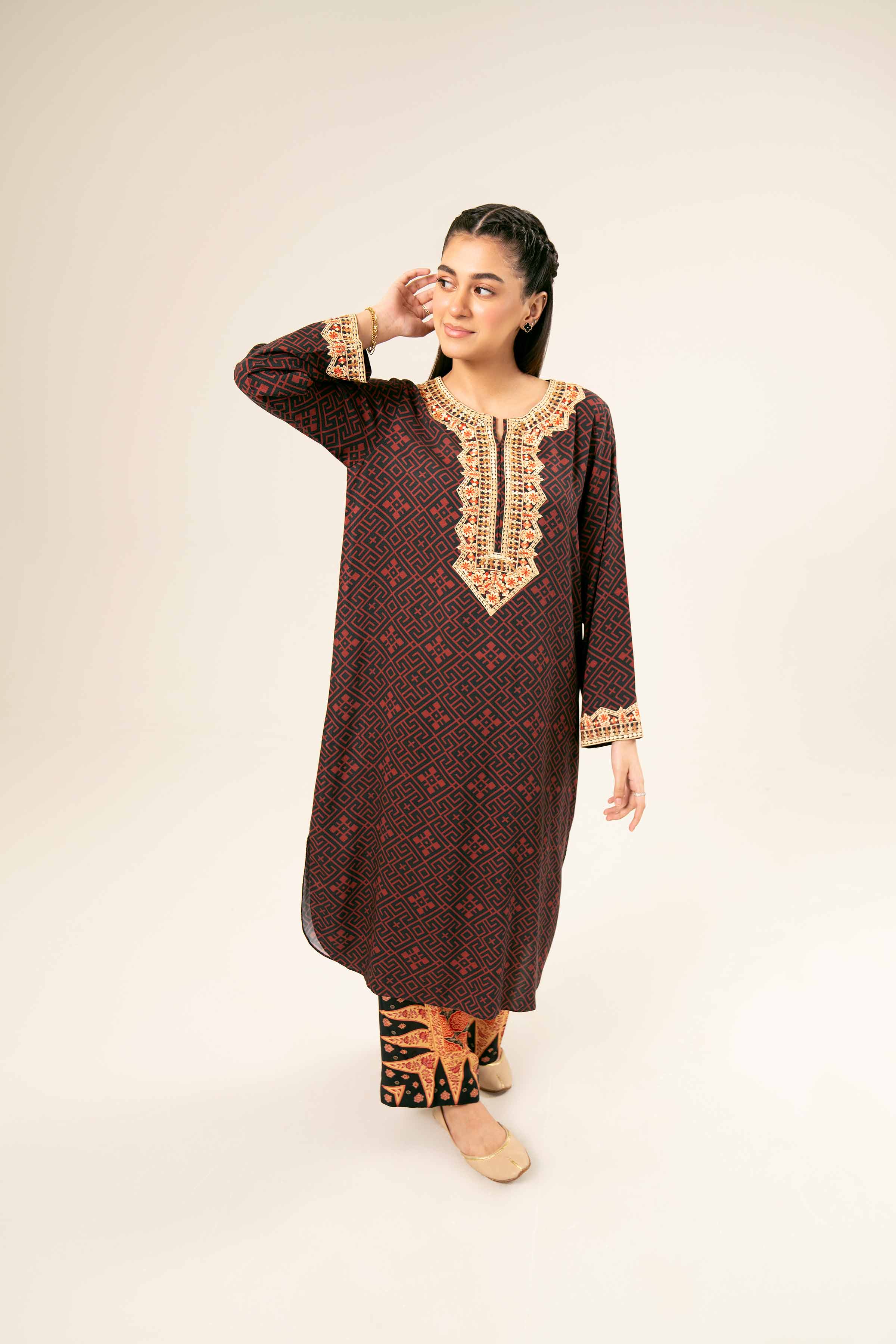 NishatUK - Black Embroidered Linen 2-piece ready to wear Dress