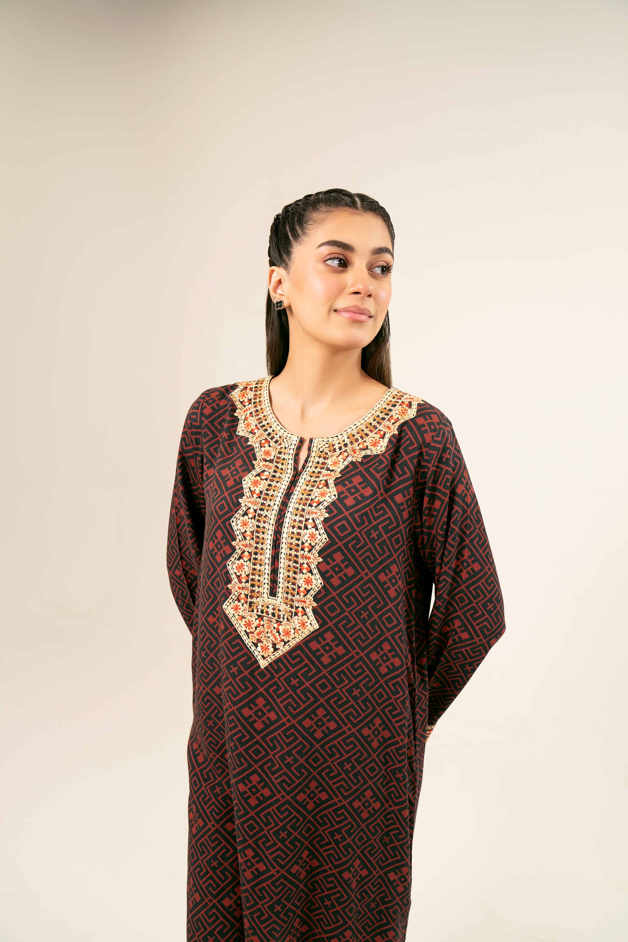 NishatUK - Black Embroidered Linen 2-piece ready to wear Dress