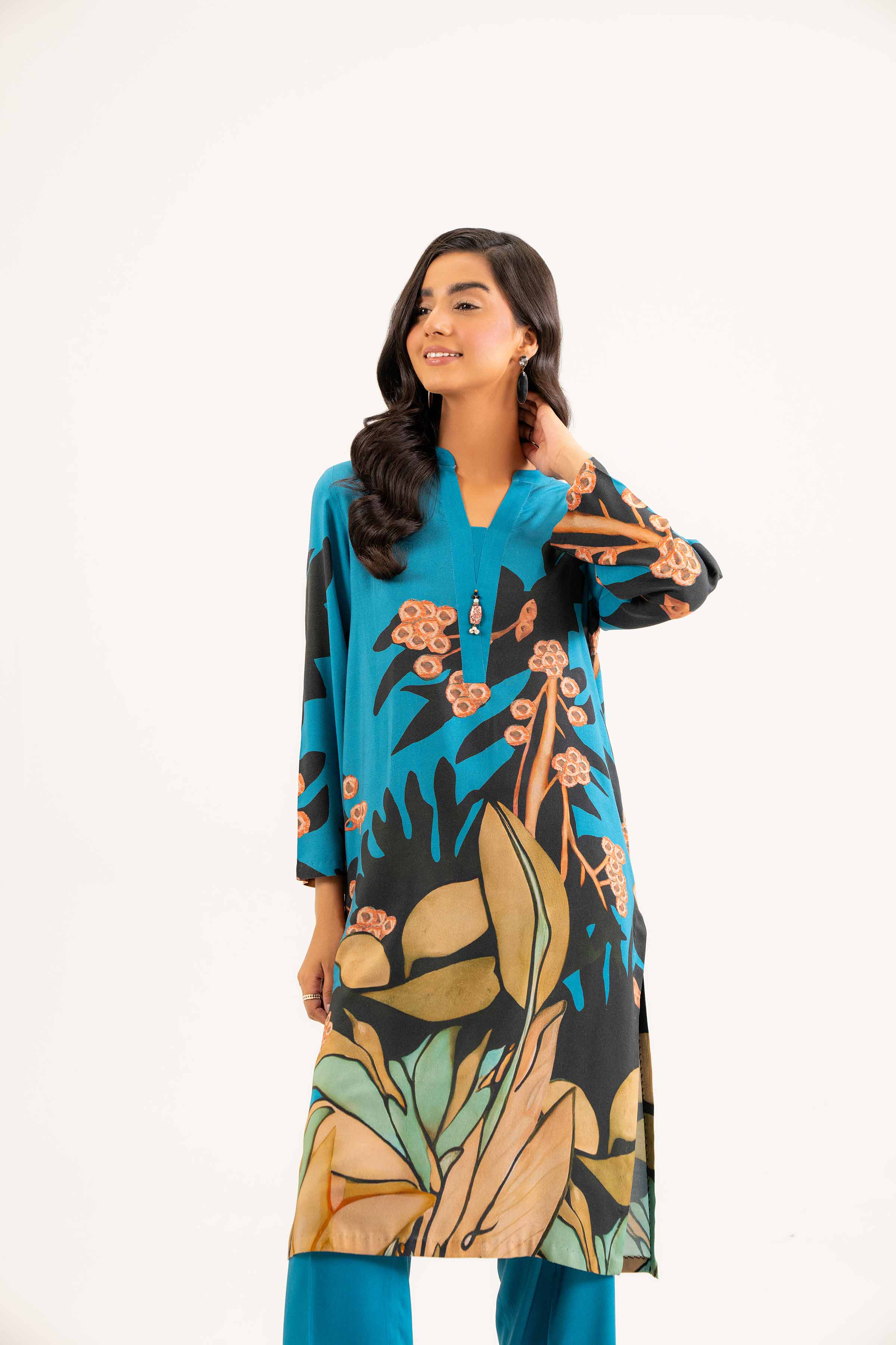 NishatUK - Brown Printed Linen 2-piece ready to wear Dress