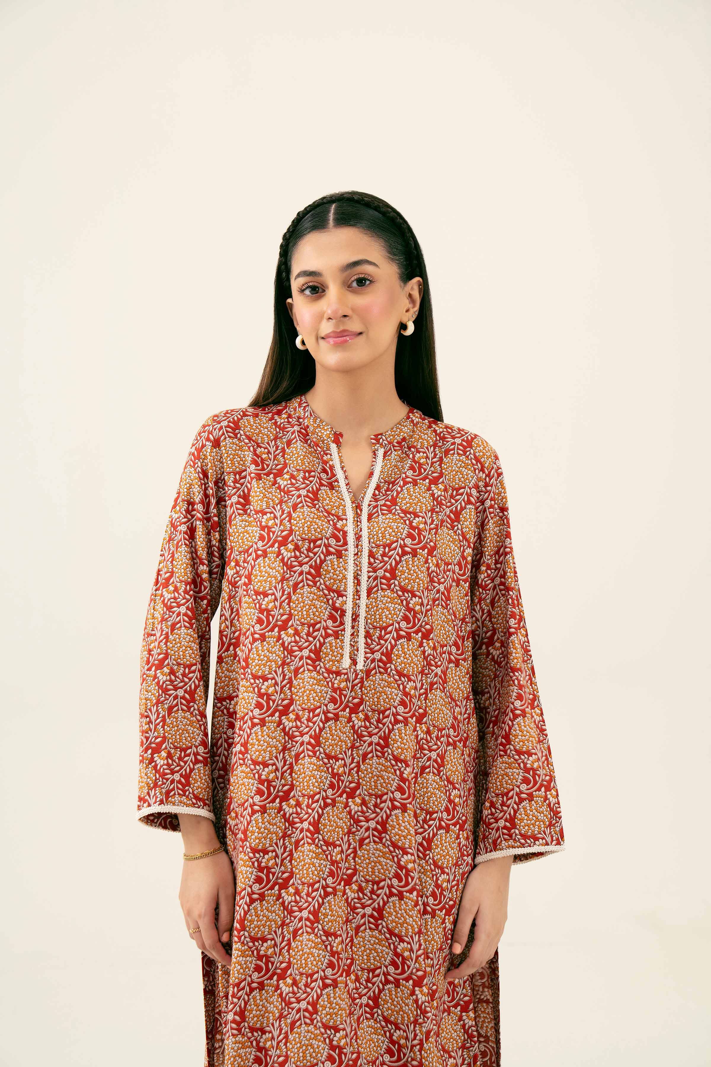 NishatUK - Maroon Printed Linen 2-piece ready to wear Dress