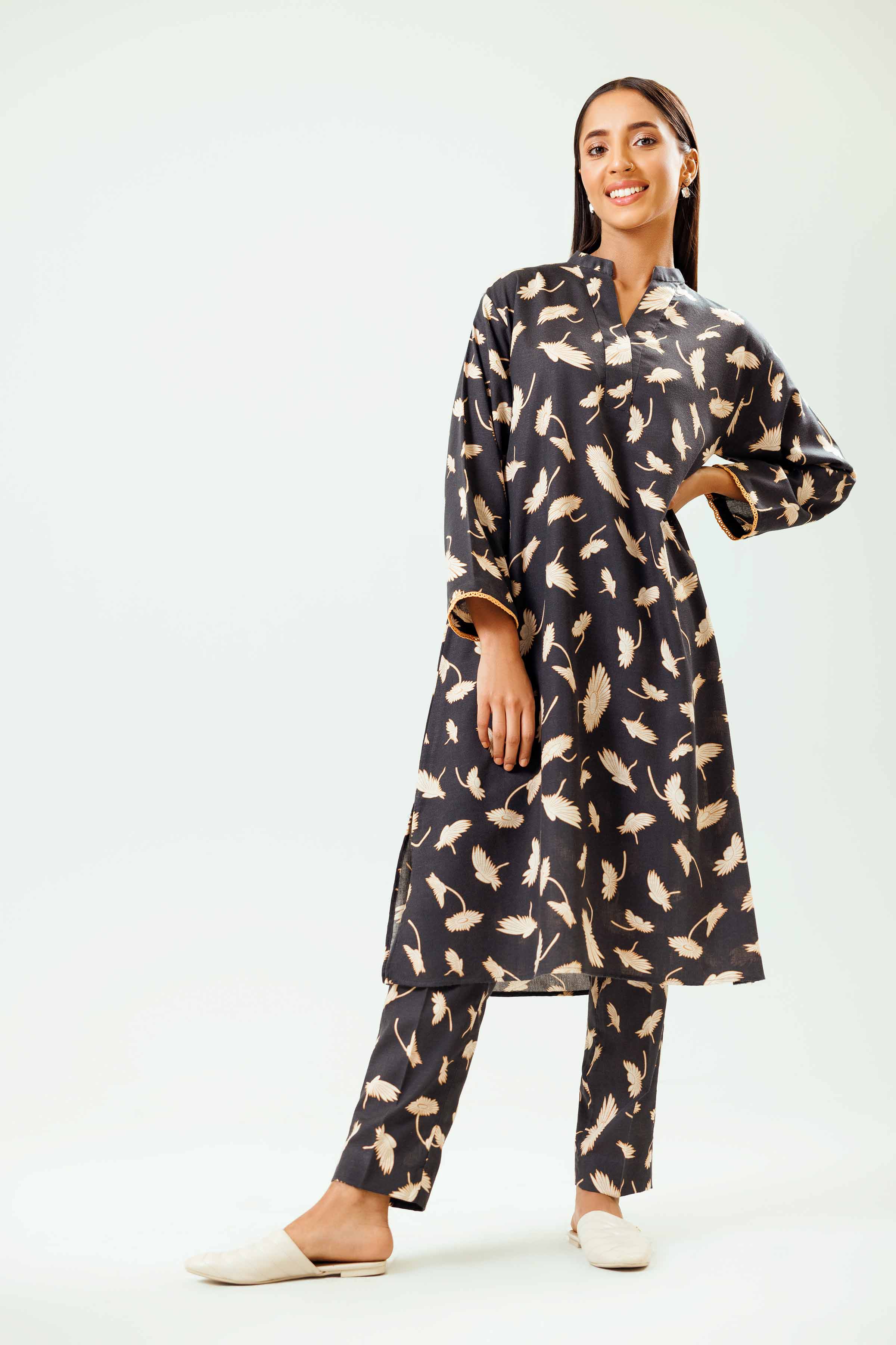 NishatUK - Black Printed Karandi 2-piece ready to wear Dress