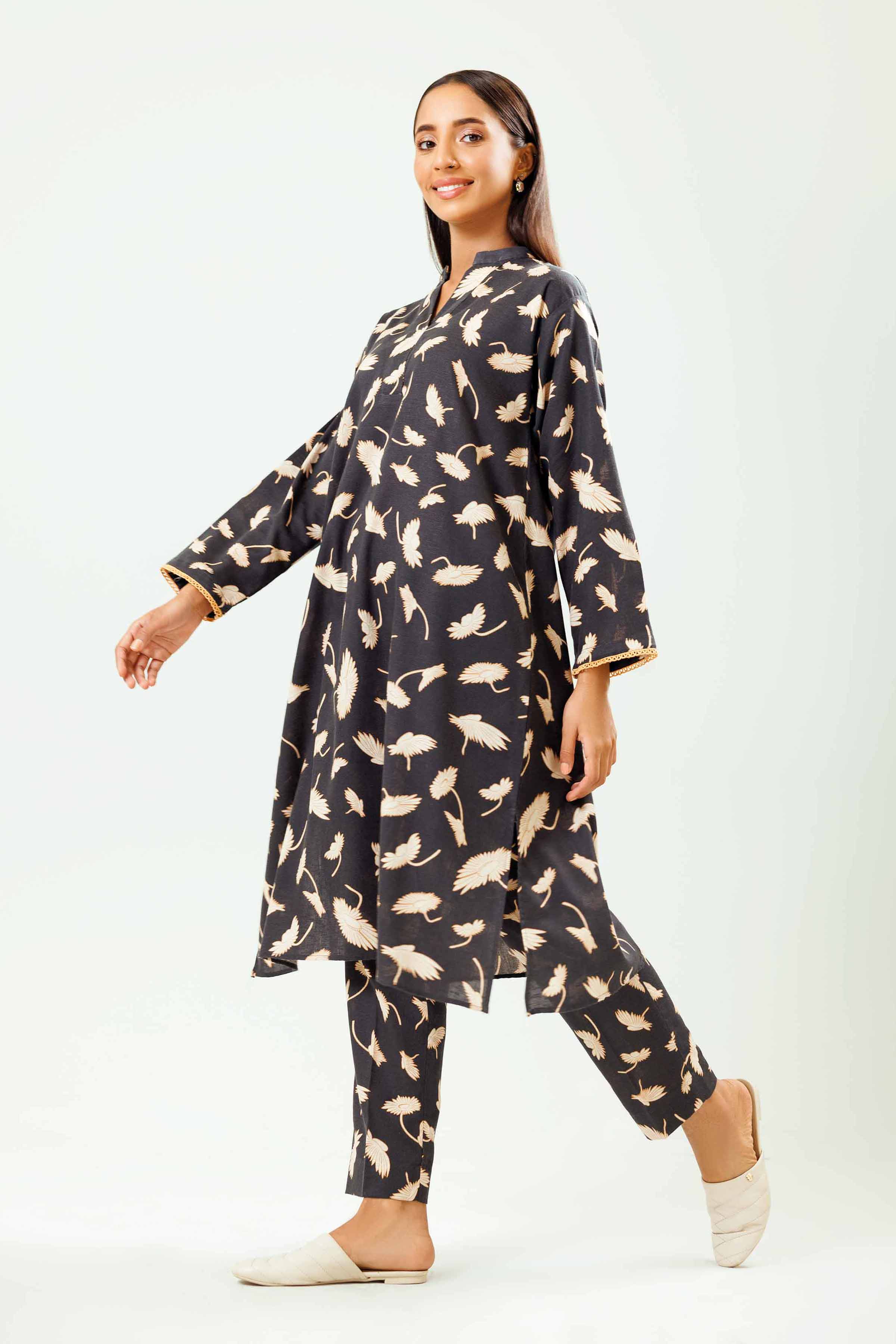 NishatUK - Black Printed Karandi 2-piece ready to wear Dress