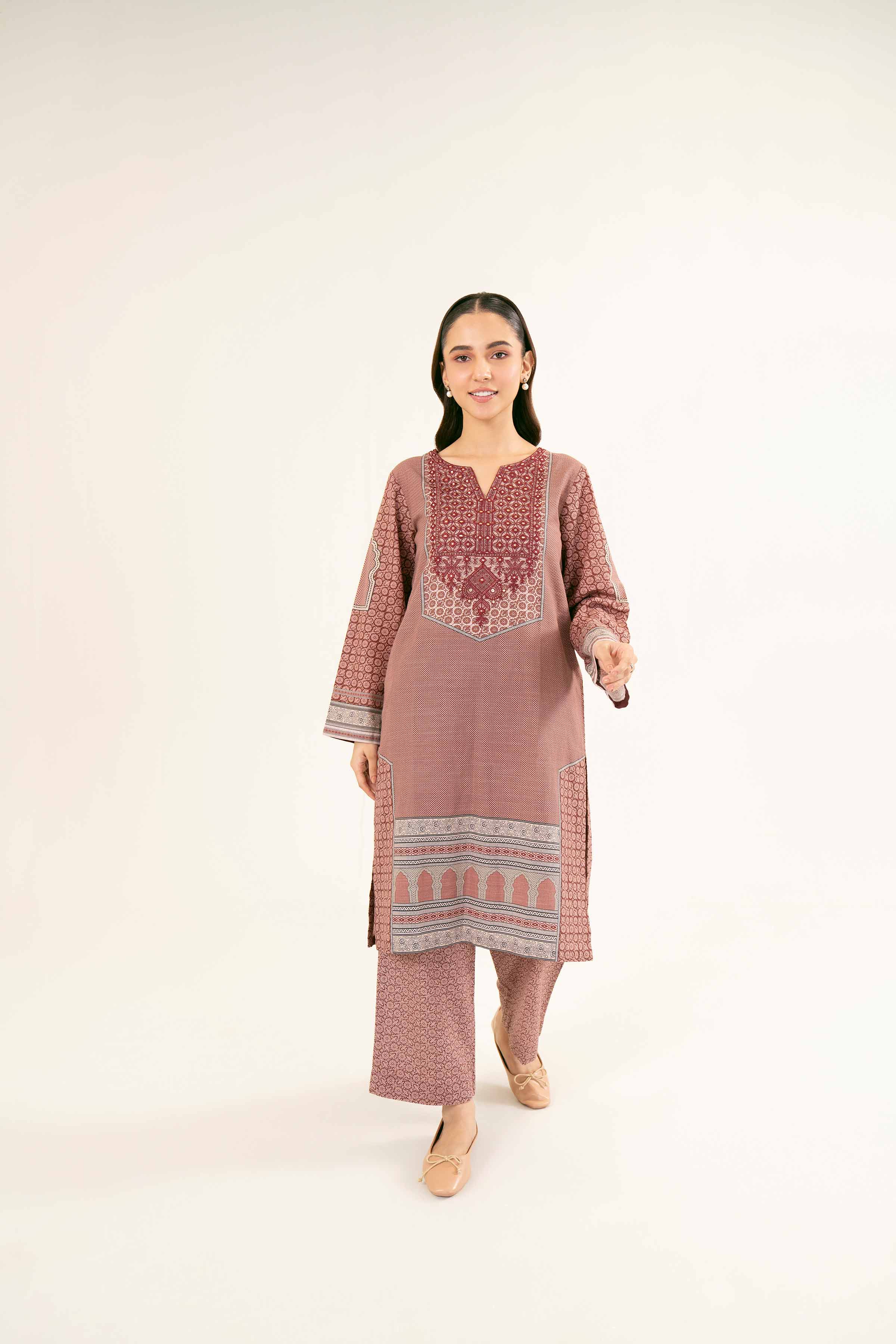NishatUK - Brown Embroidered Khaddar 2-piece ready to wear Dress