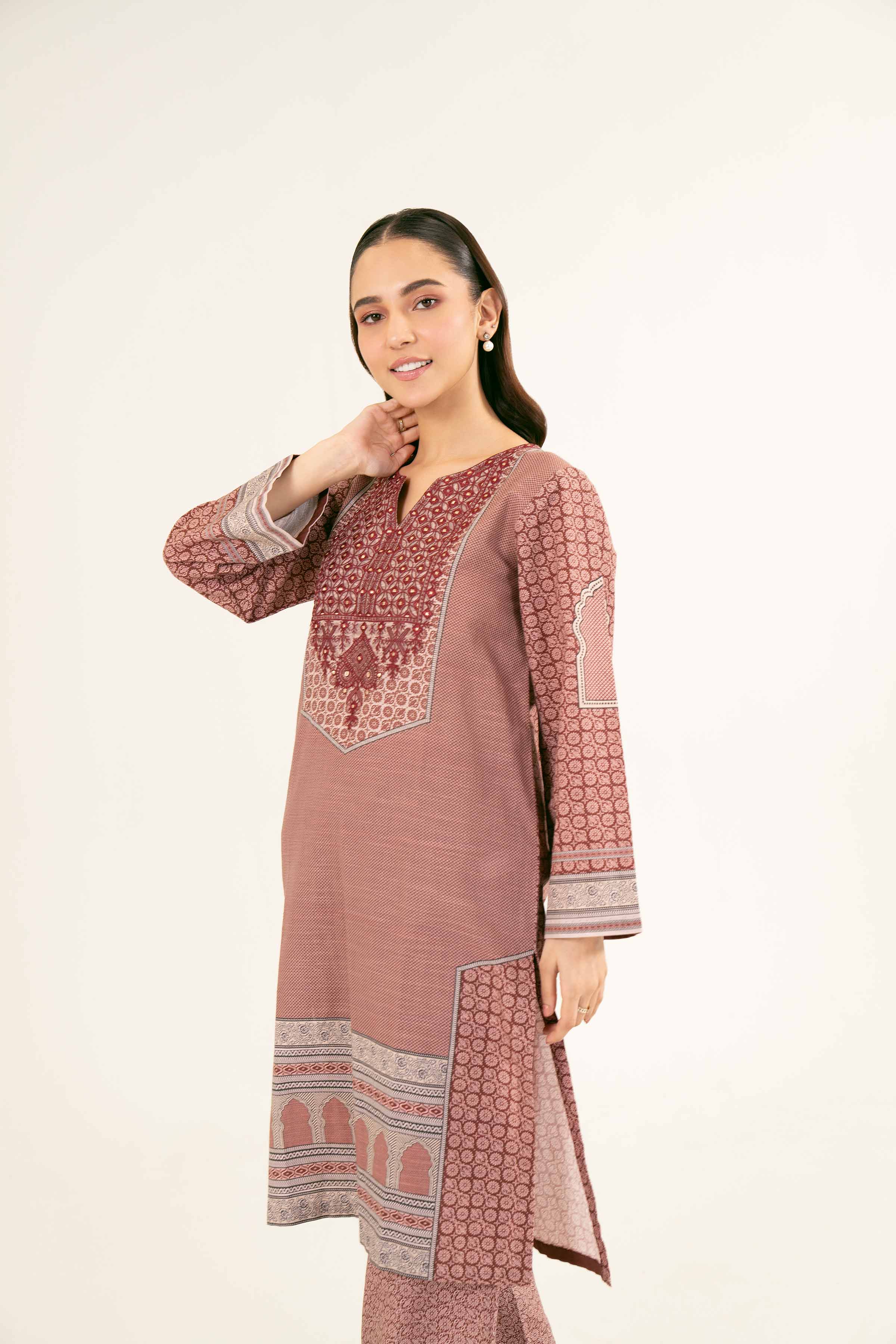 NishatUK - Brown Embroidered Khaddar 2-piece ready to wear Dress