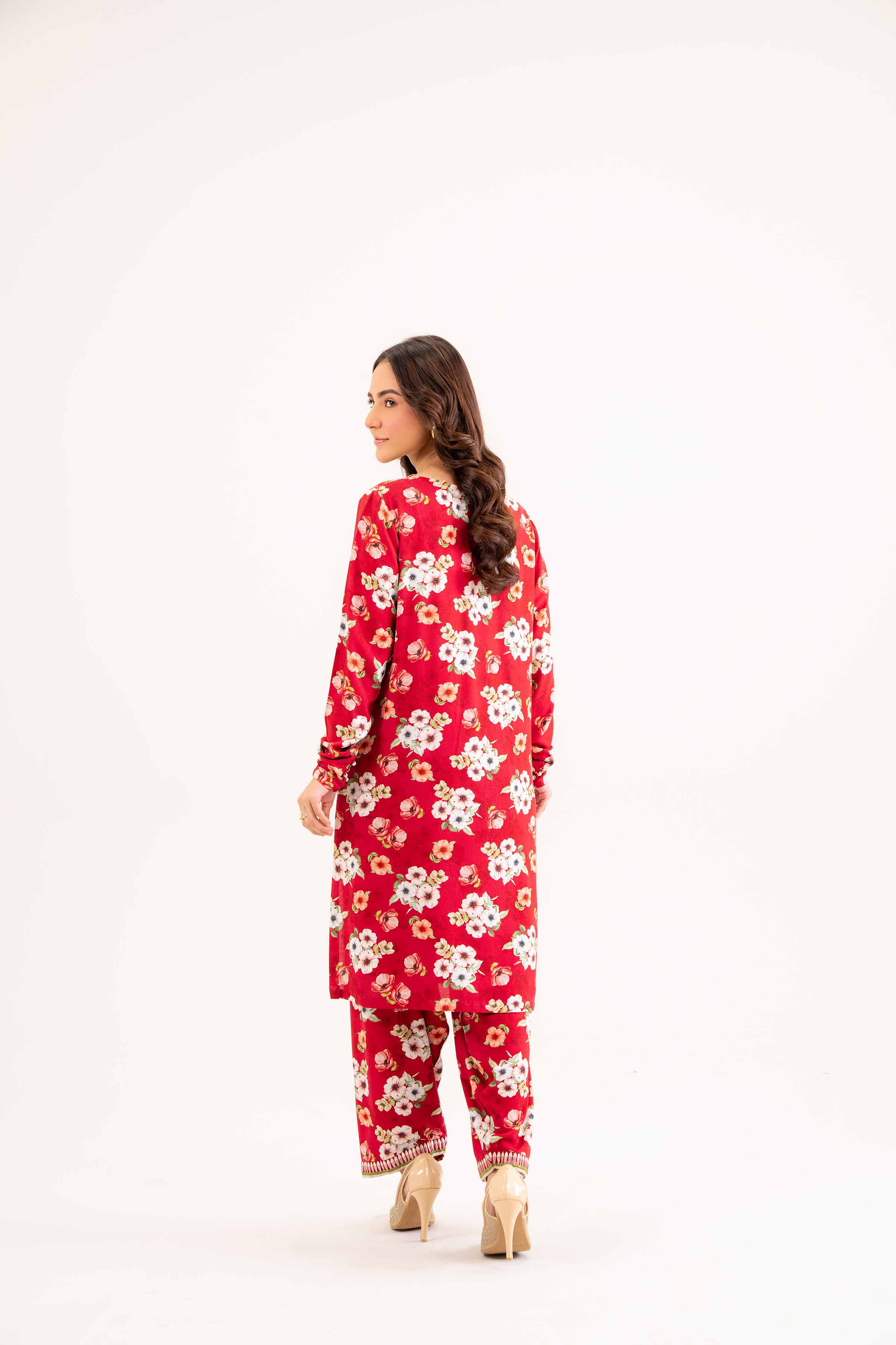 NishatUK - Red Embroidered Linen 2-piece ready to wear Dress
