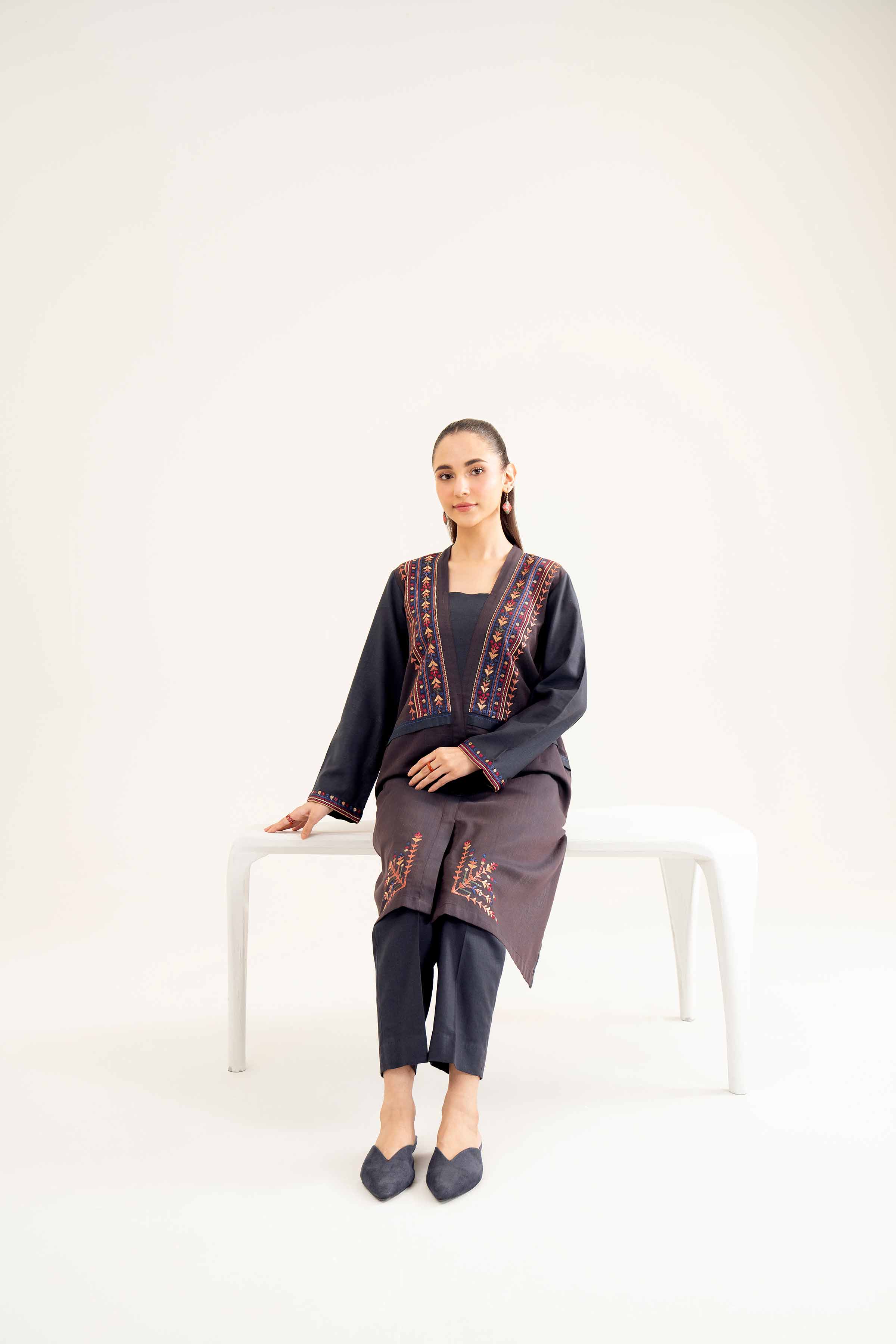 NishatUK - Blue Embroidered Yarn Dyed 2-piece ready to wear Dress