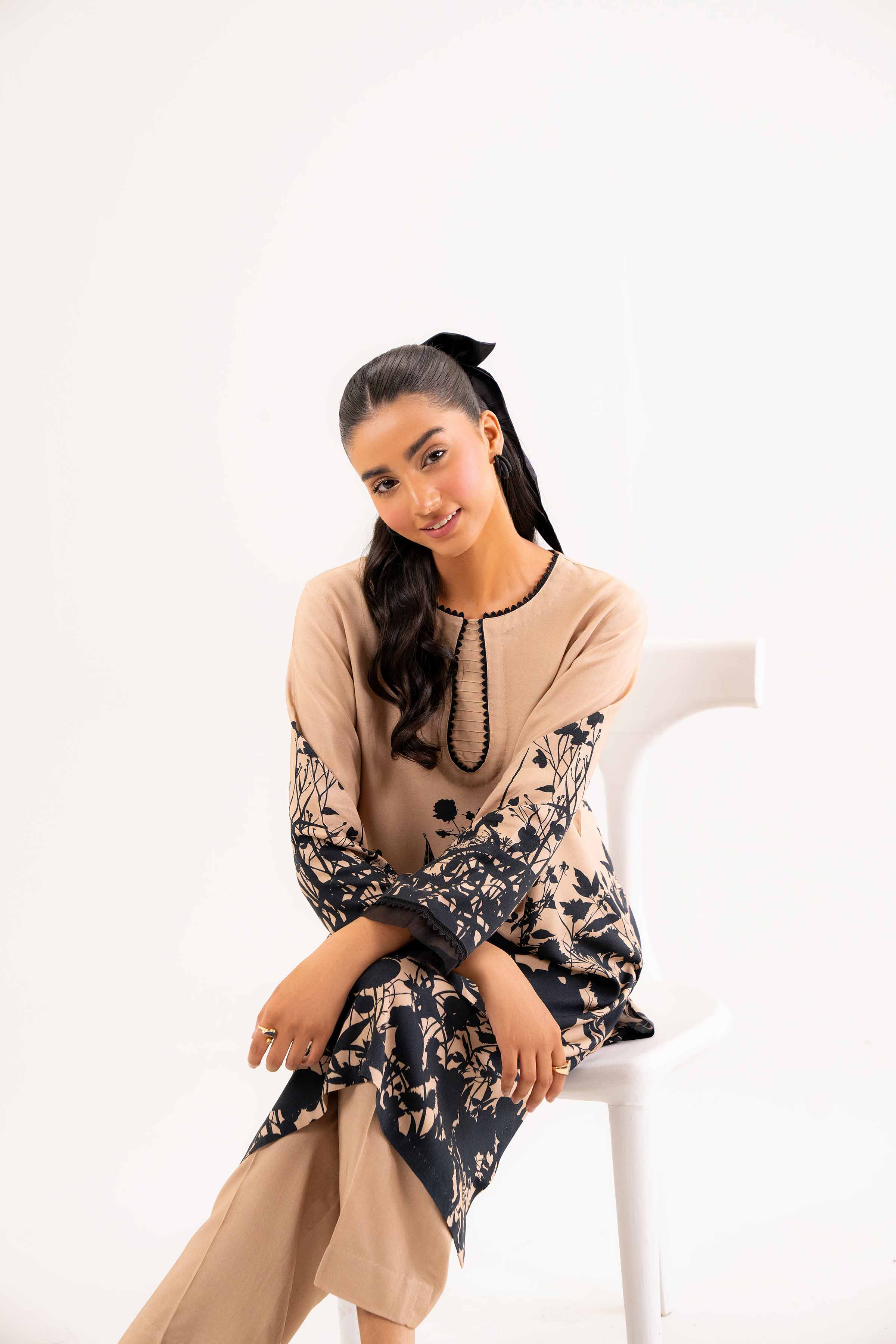 NishatUK - Brown Printed Linen 2-piece ready to wear Dress