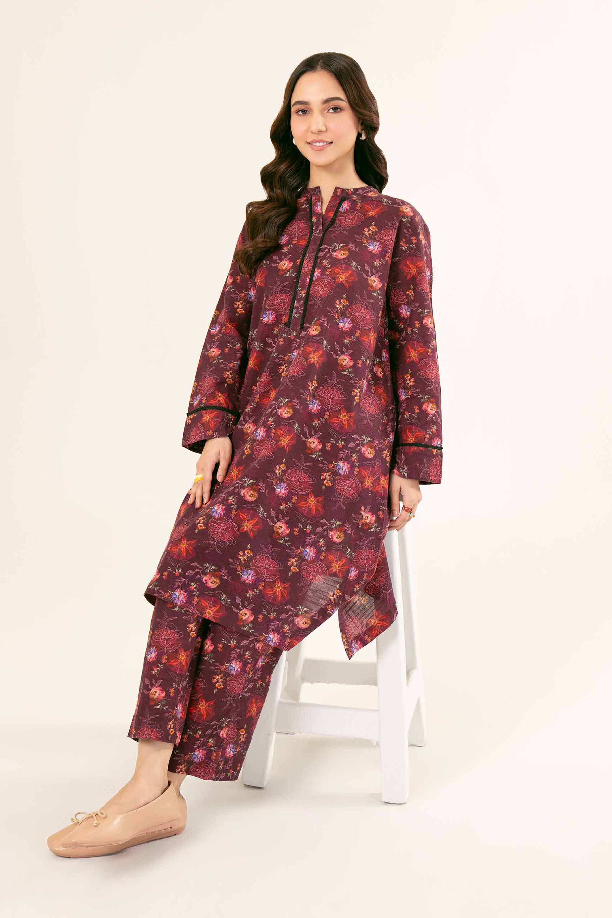 NishatUK - Brown Printed Khaddar 2-piece ready to wear Dress