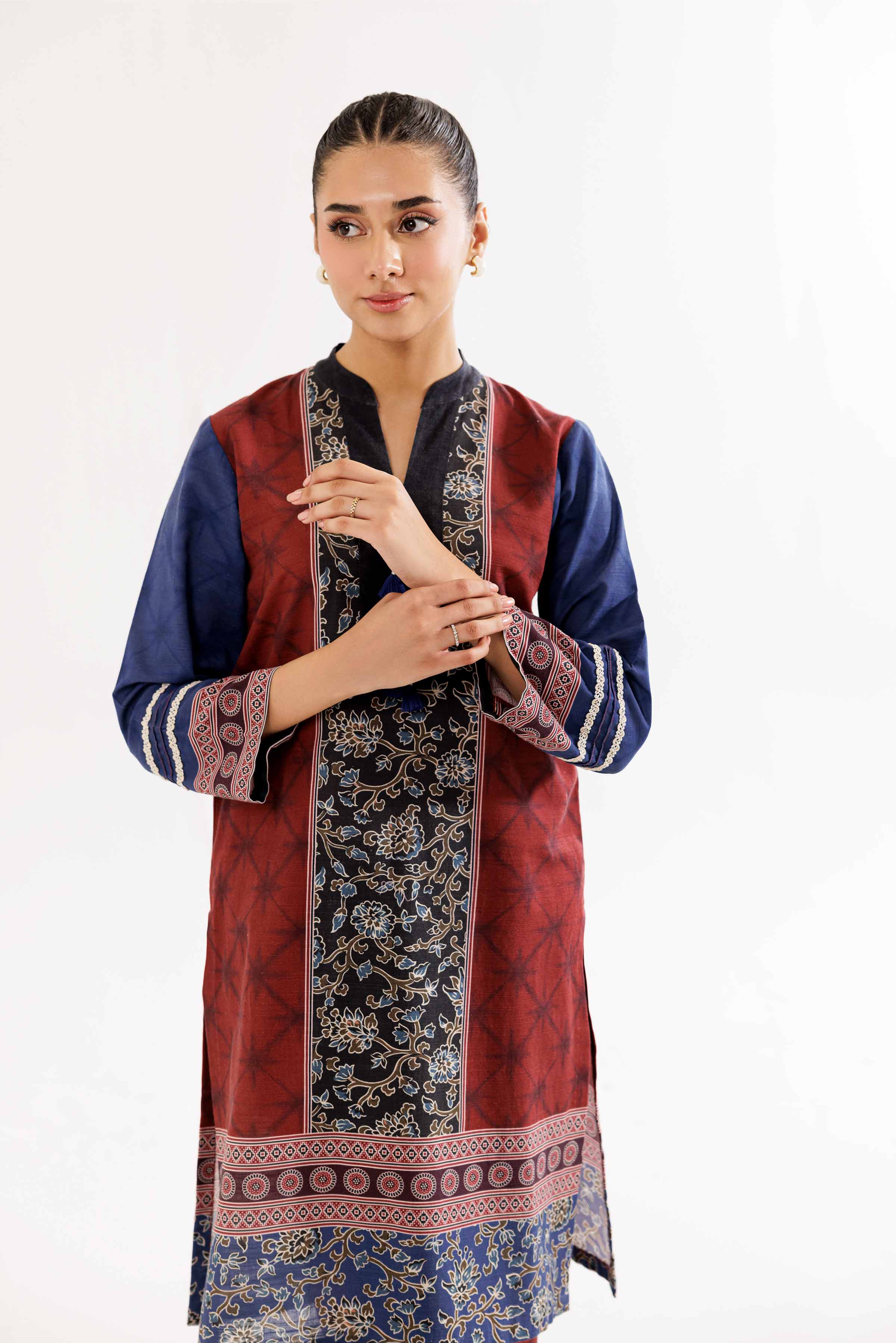 NishatUK - Maroon Printed Khaddar 2-piece ready to wear Dress